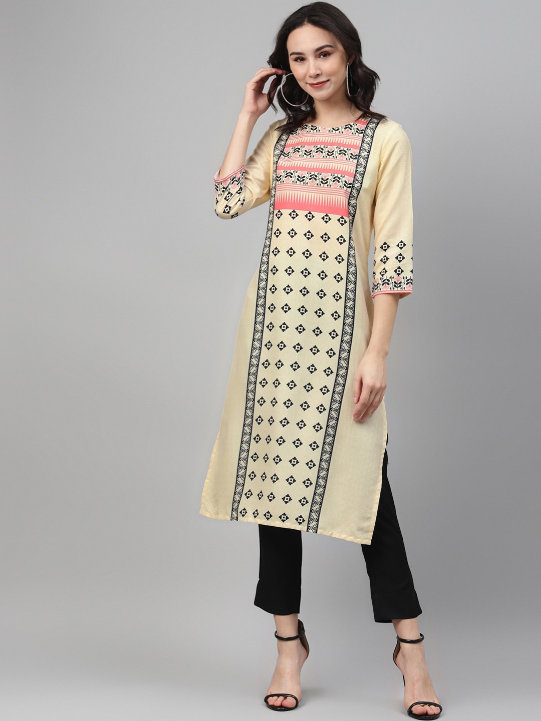 

ZIYAA Women Off White & Blue Geometric Printed Kurta