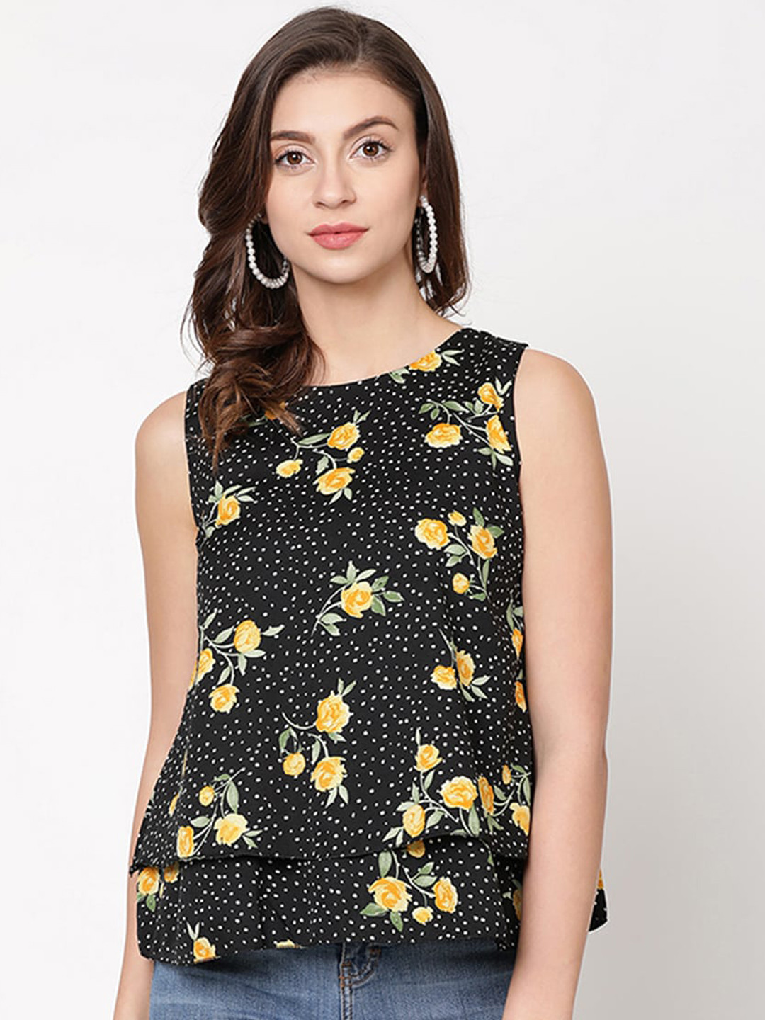 

V2 Value & Variety Multicoloured Floral Layered Crepe Regular Top, Multi