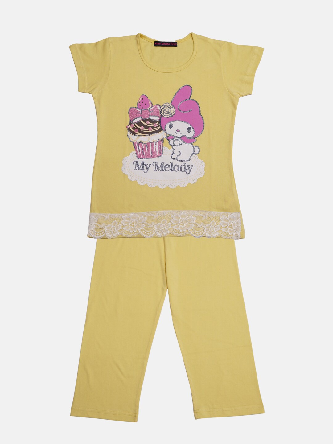 

Nins Moda Girls Yellow & Pink Printed Night suit