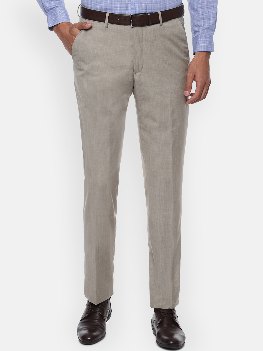 

Van Heusen Men Beige Regular Fit Checked Formal Trousers
