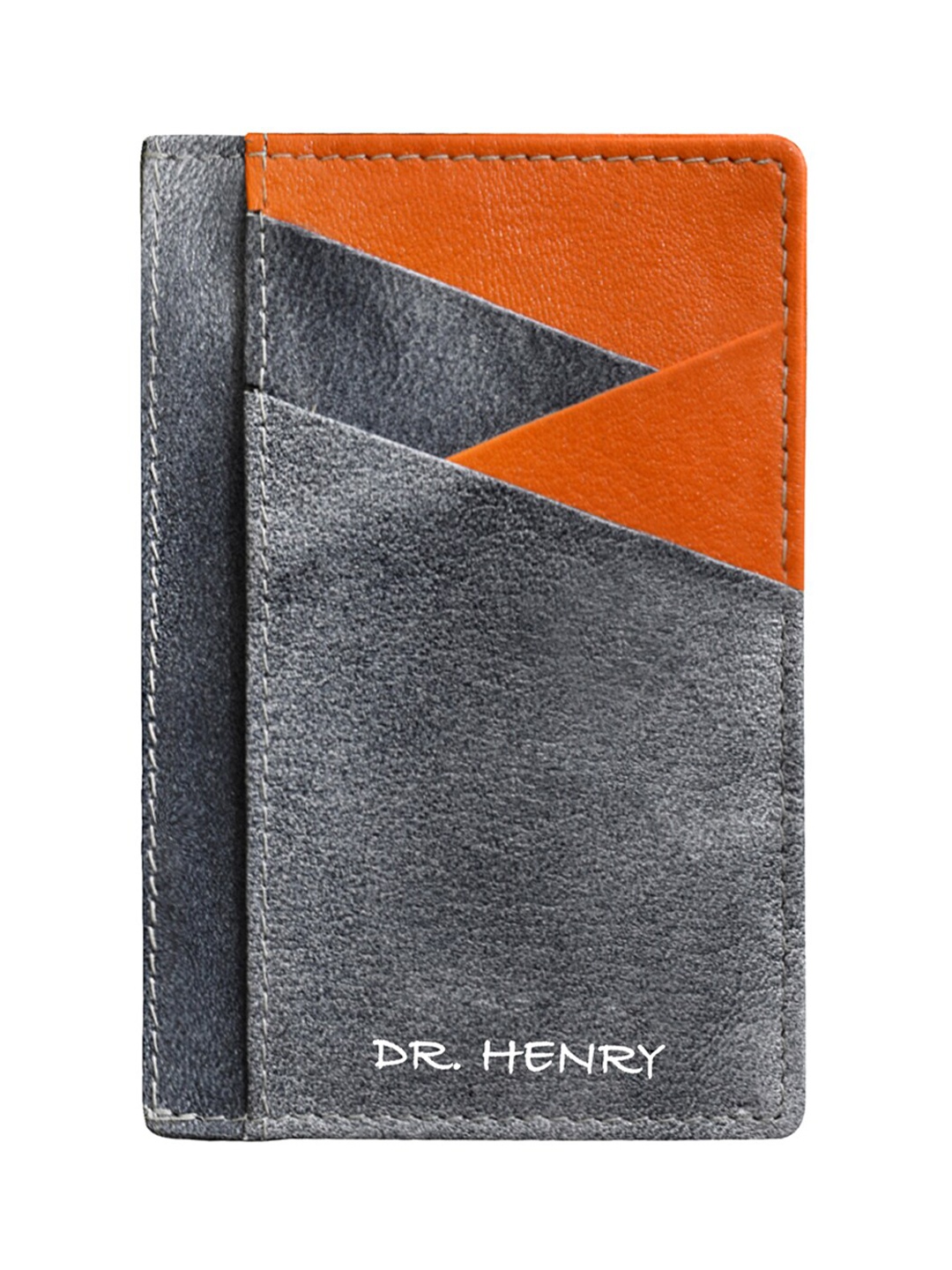 

DR. HENRY Unisex Grey & Orange Textured Leather Card Holder