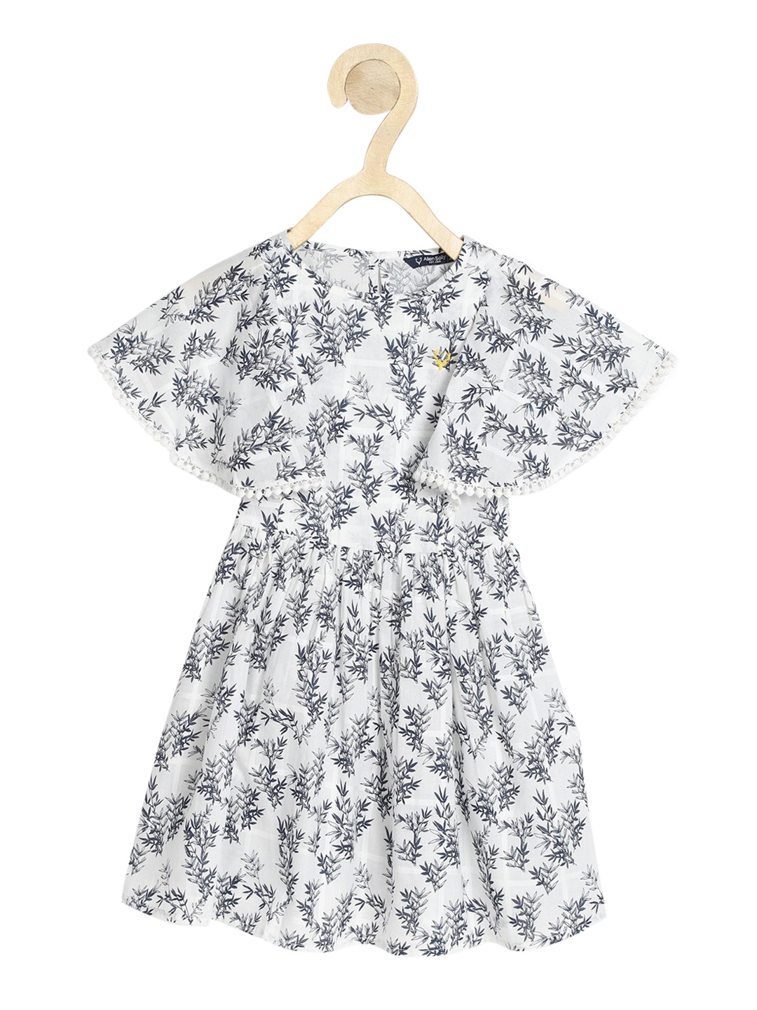 

Allen Solly Junior Girls White & Navy Blue Printed Pure Cotton A-Line Dress