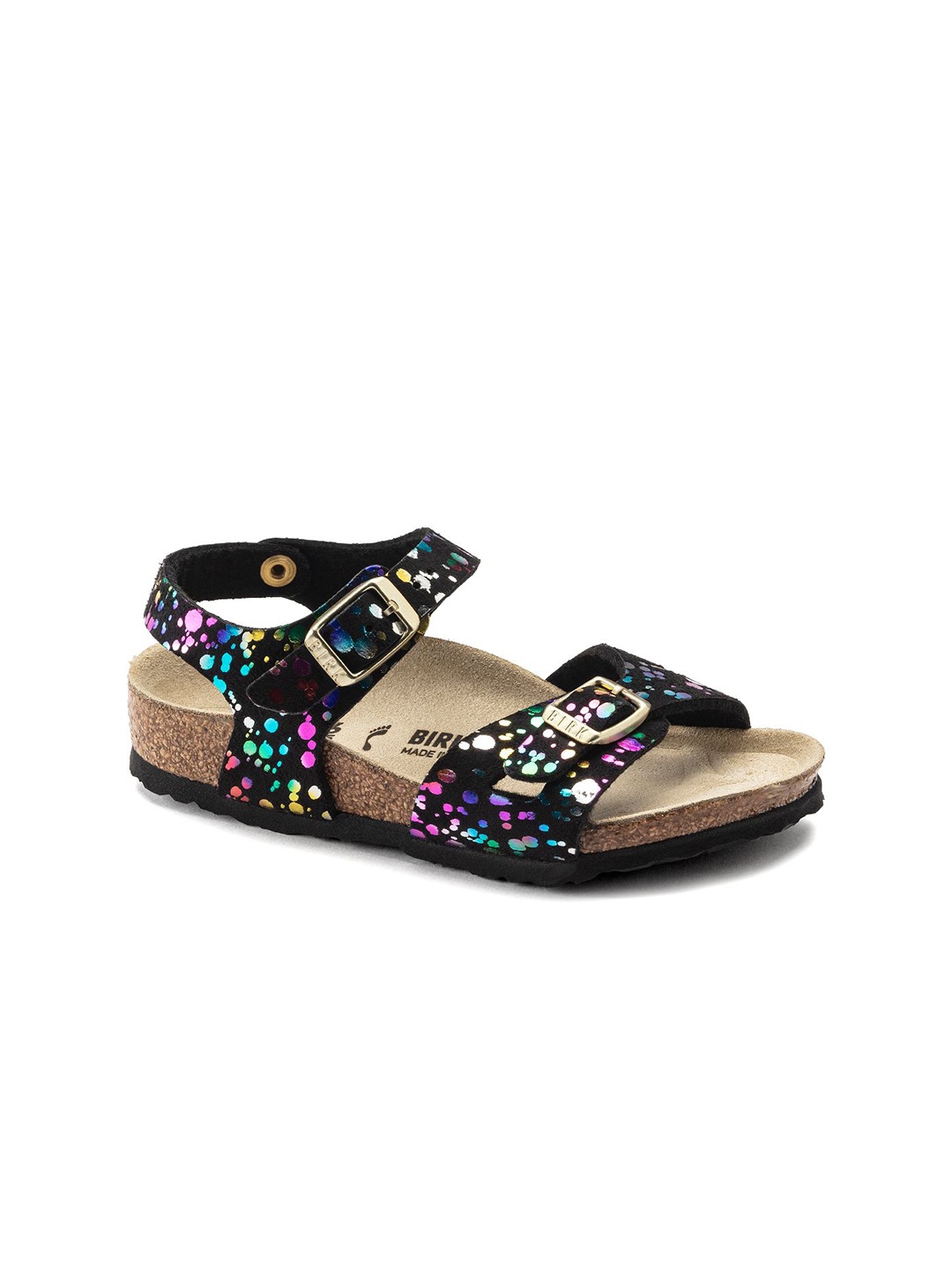 Birkenstock Rio Confetti Black Narrow Width Micro Fibre With An Ankle Strap