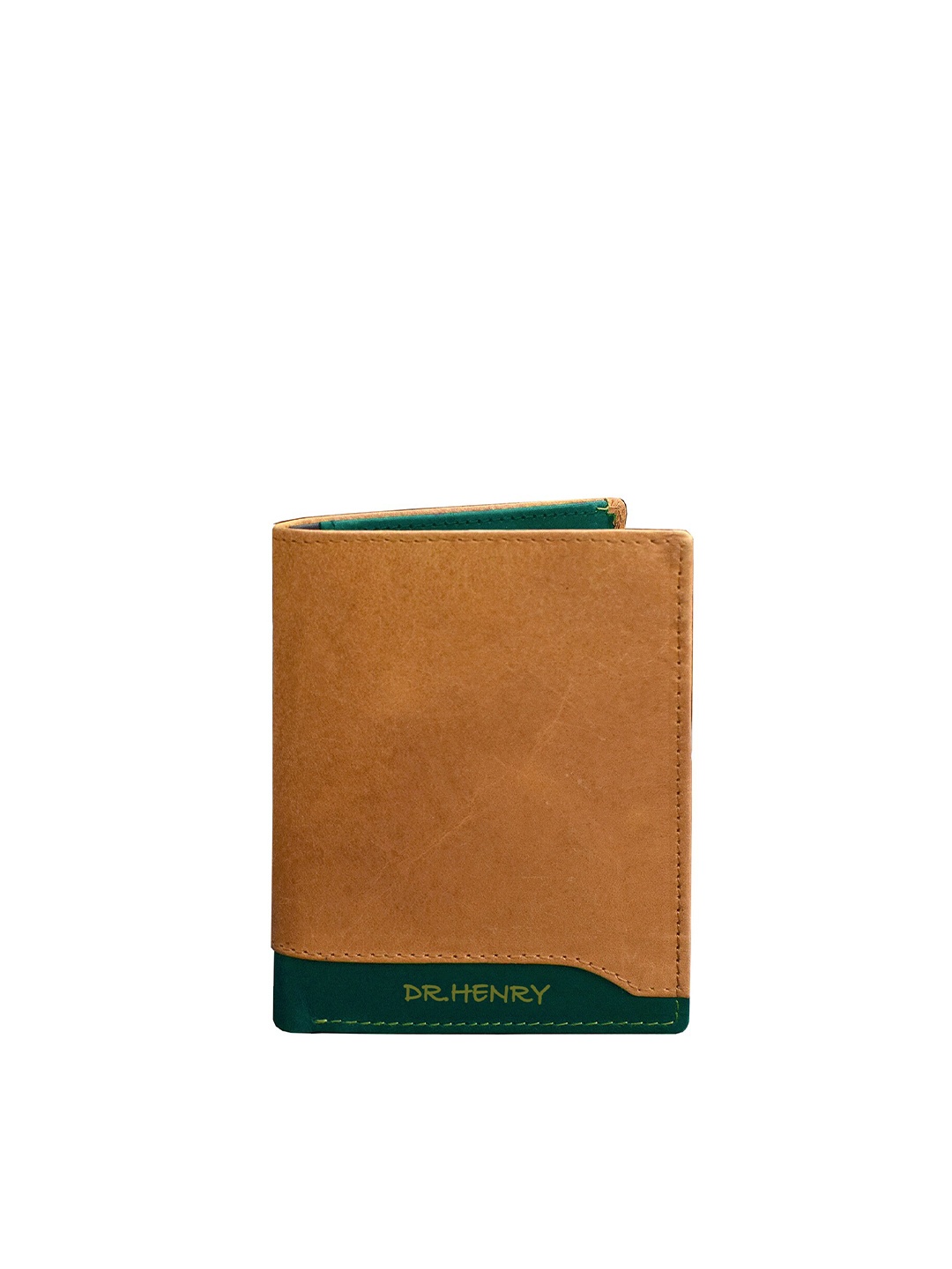 

DR. HENRY Men Tan & Green Textured Two Fold Leather Wallet