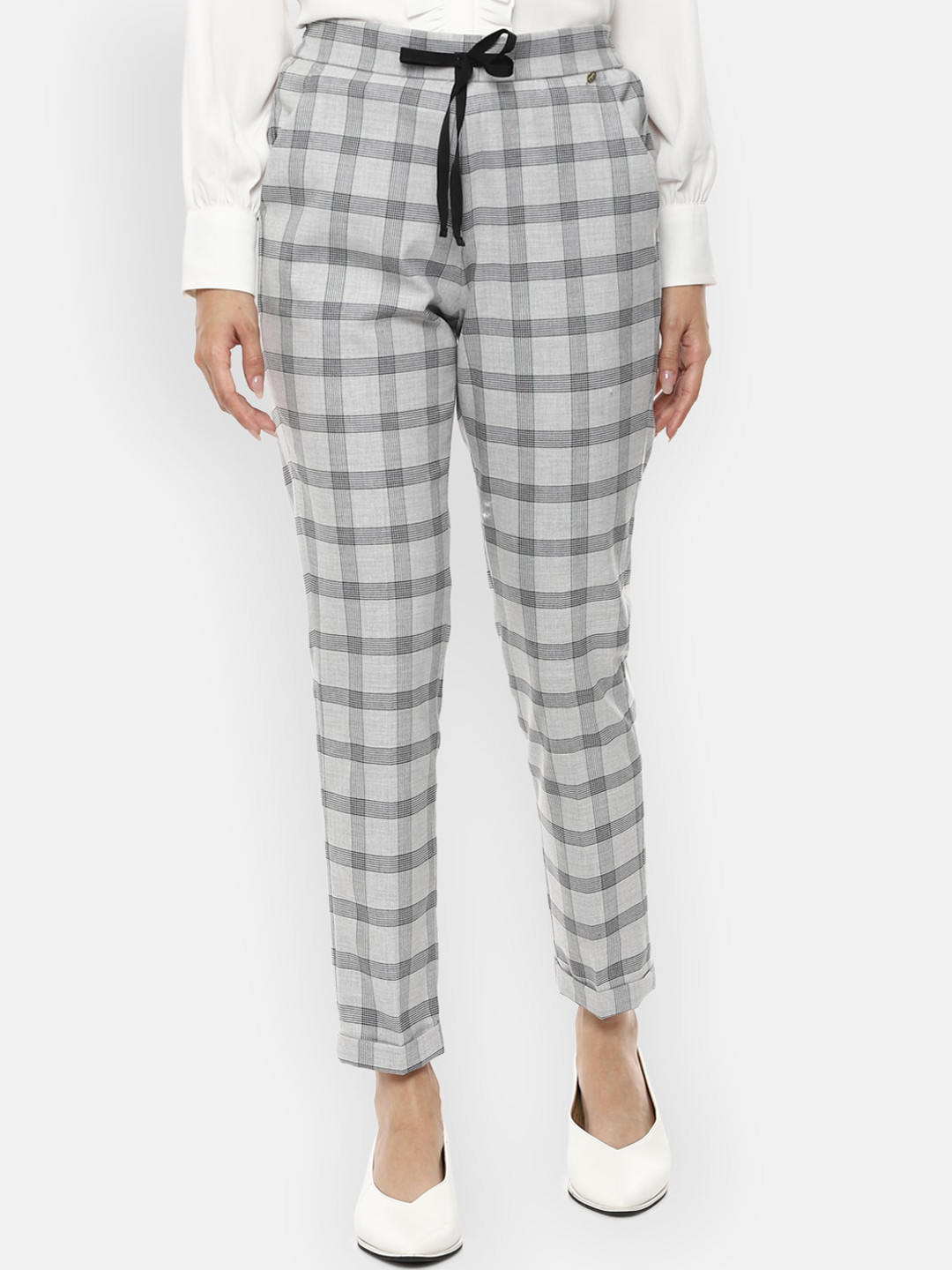 

Van Heusen Woman Women Grey Regular Fit Checked Regular Trousers