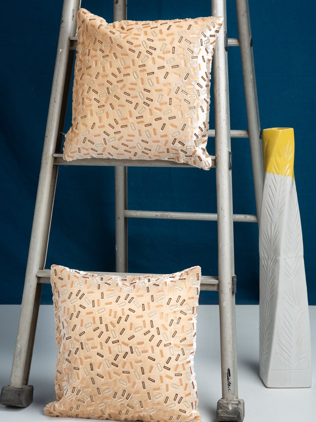 

HOSTA HOMES Cream-Coloured & Brown Set of 2 Geometric Square Cushion Covers