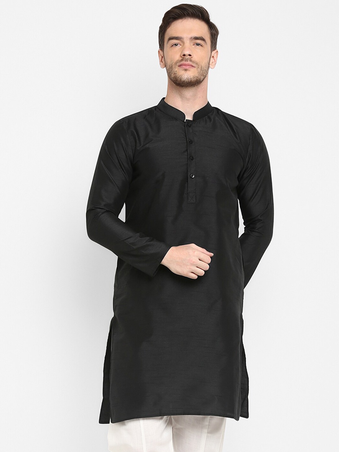 

Hangup Men Black Mandarin Collar Kurta