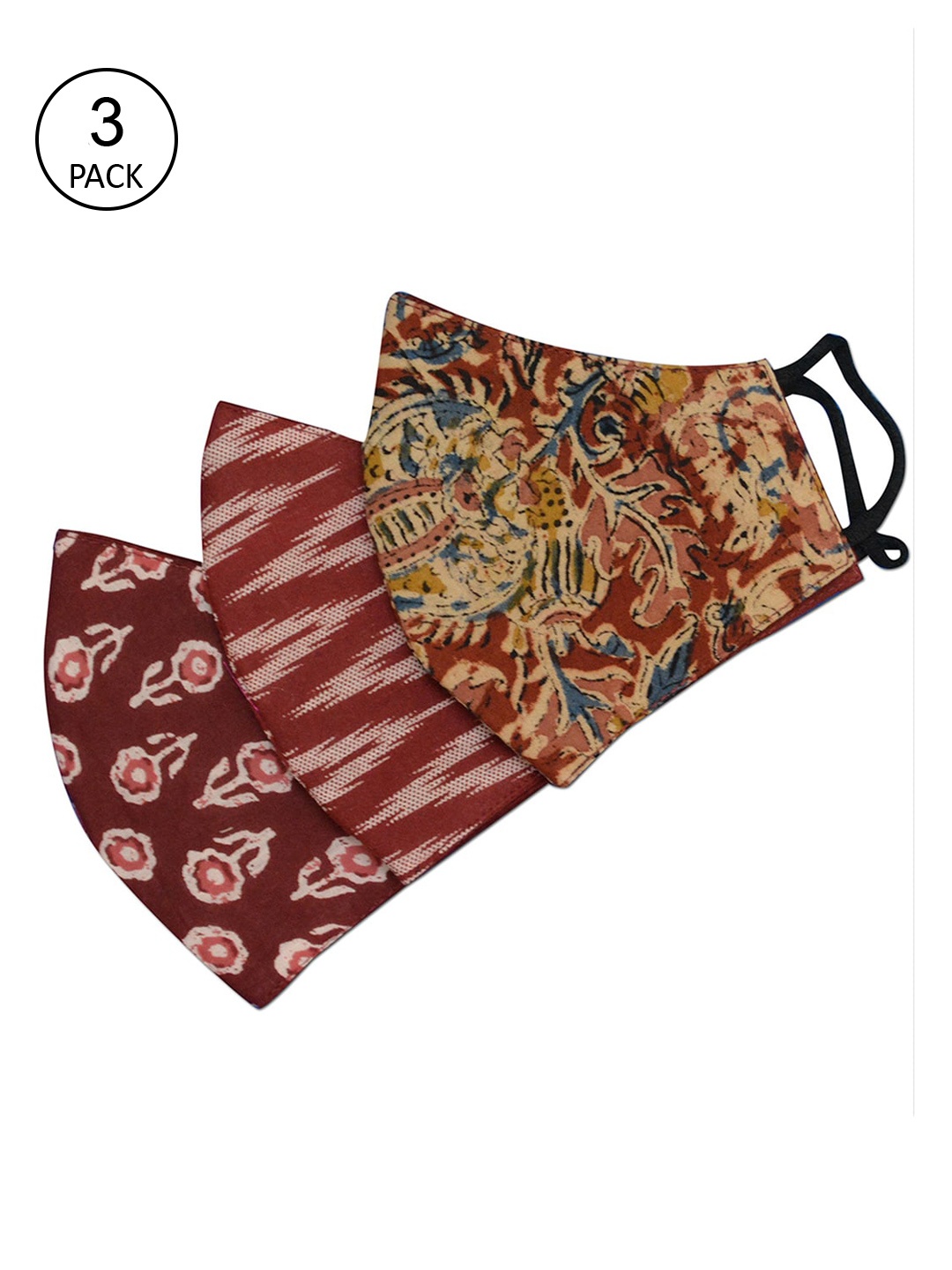 

Tossido Women Pack Of 3 Maroon & Beige 100% Cotton Premium Cloth Face Masks