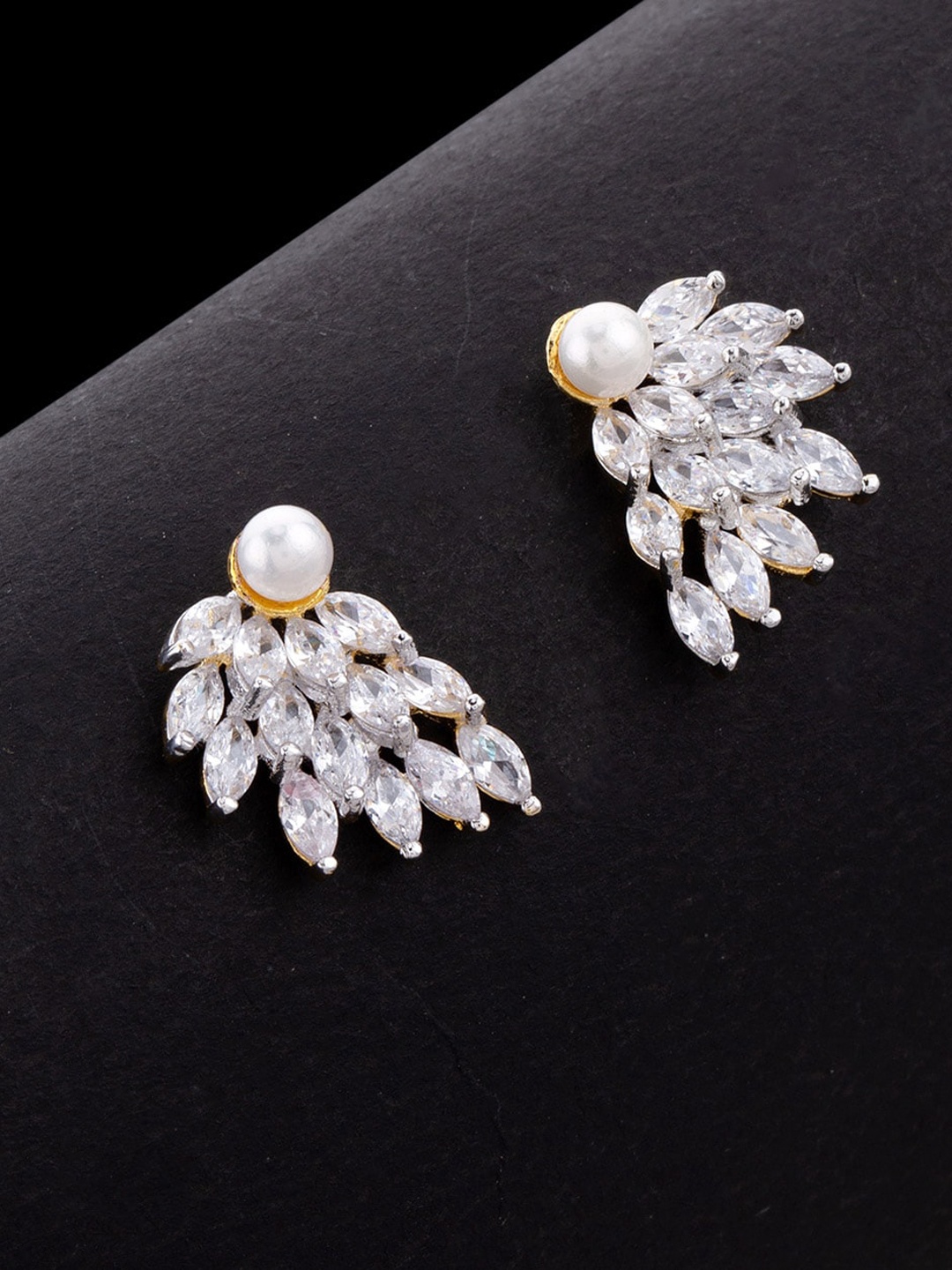 

Studio Voylla Gold-Plated & White CZ Studded Contemporary Studs