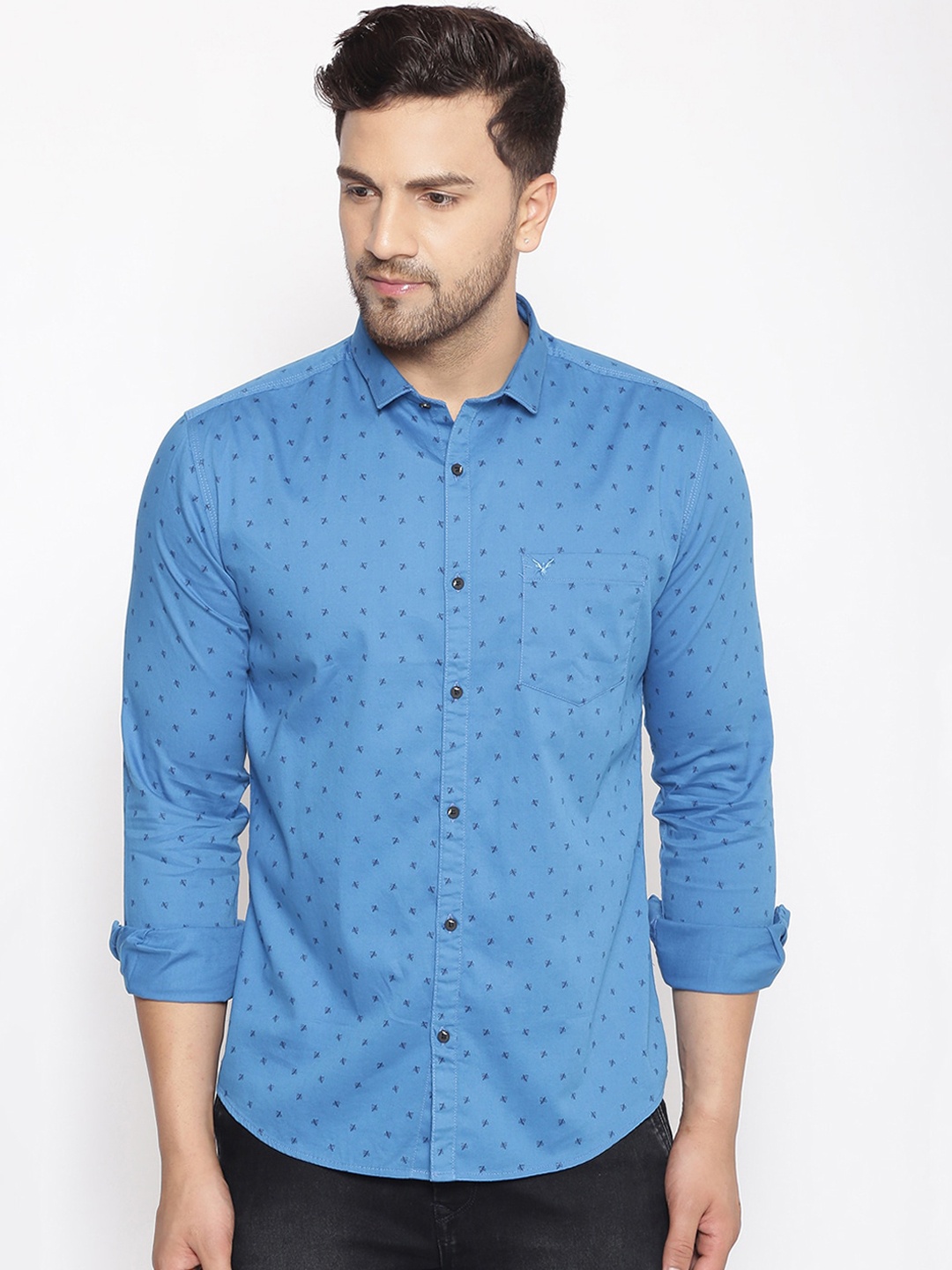 

SHOWOFF Men Blue Cotton Classic Slim Fit Printed Casual Shirt