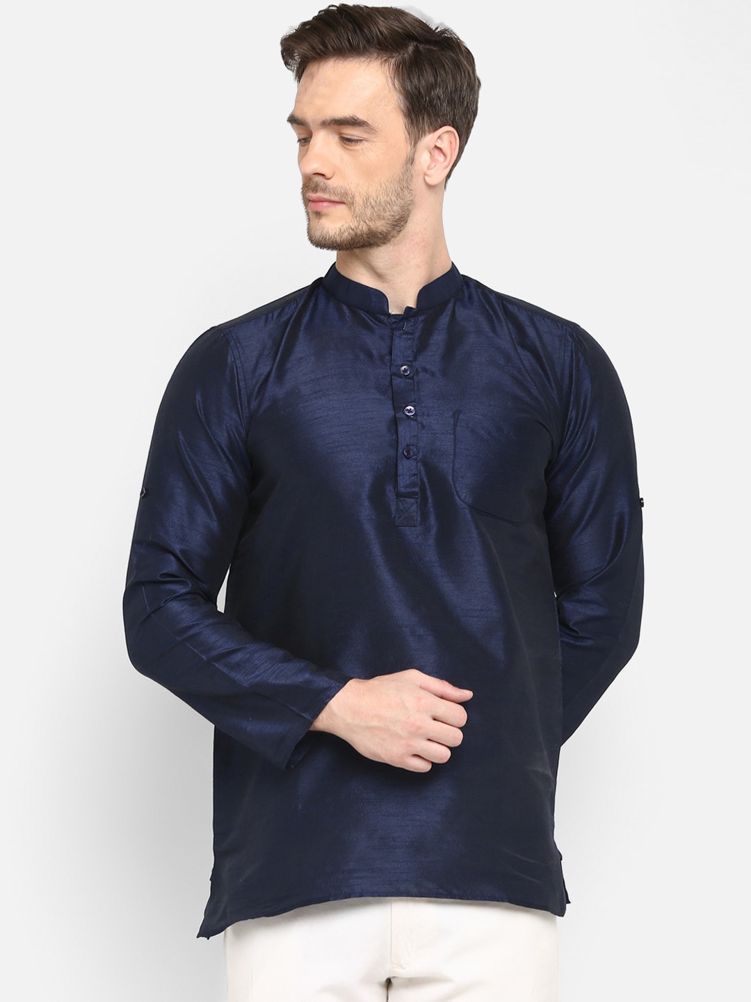 

Hangup Men Navy Blue Mandarin Collar Kurta