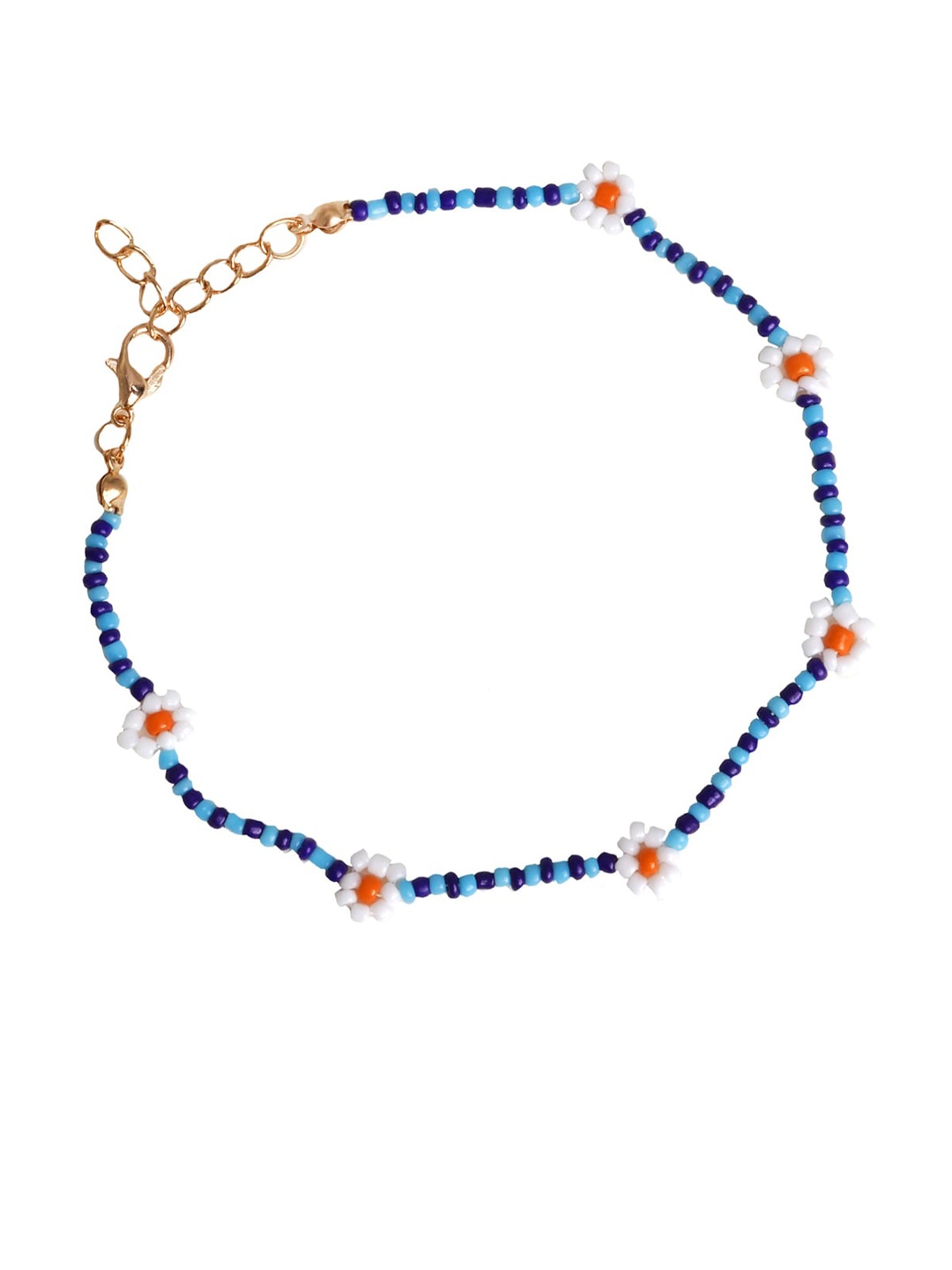 

JOKER & WITCH Blue & Orange Beaded Daisy Bloom Anklet