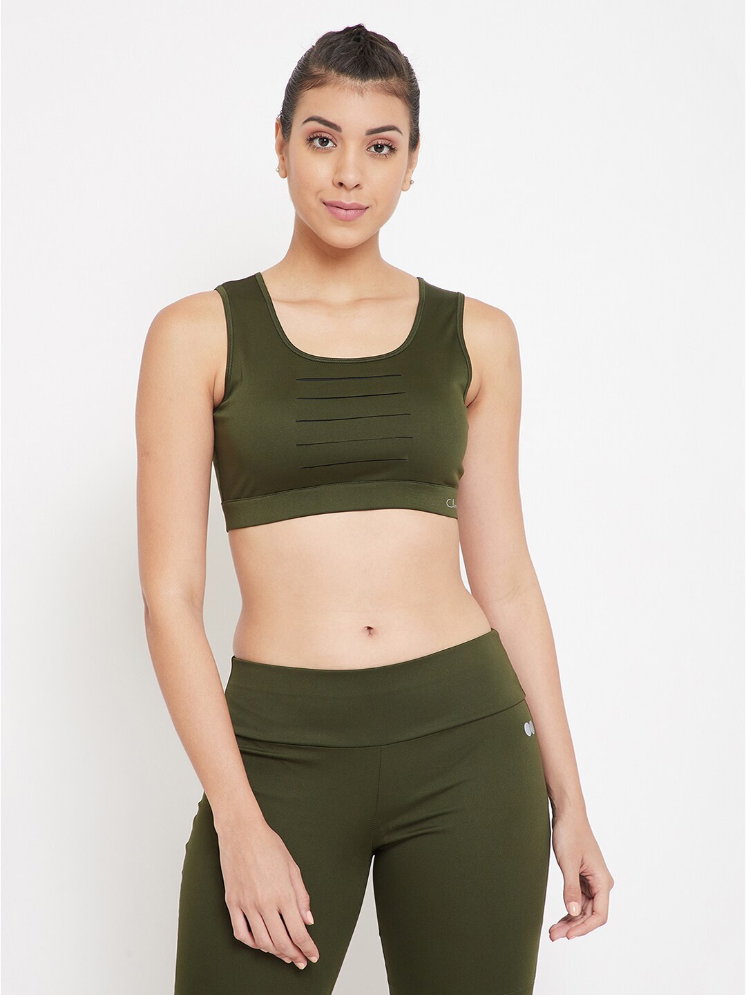 Clovia Green Solid Non-Wired Lightly Padded Workout Bra BR2082P17XXL