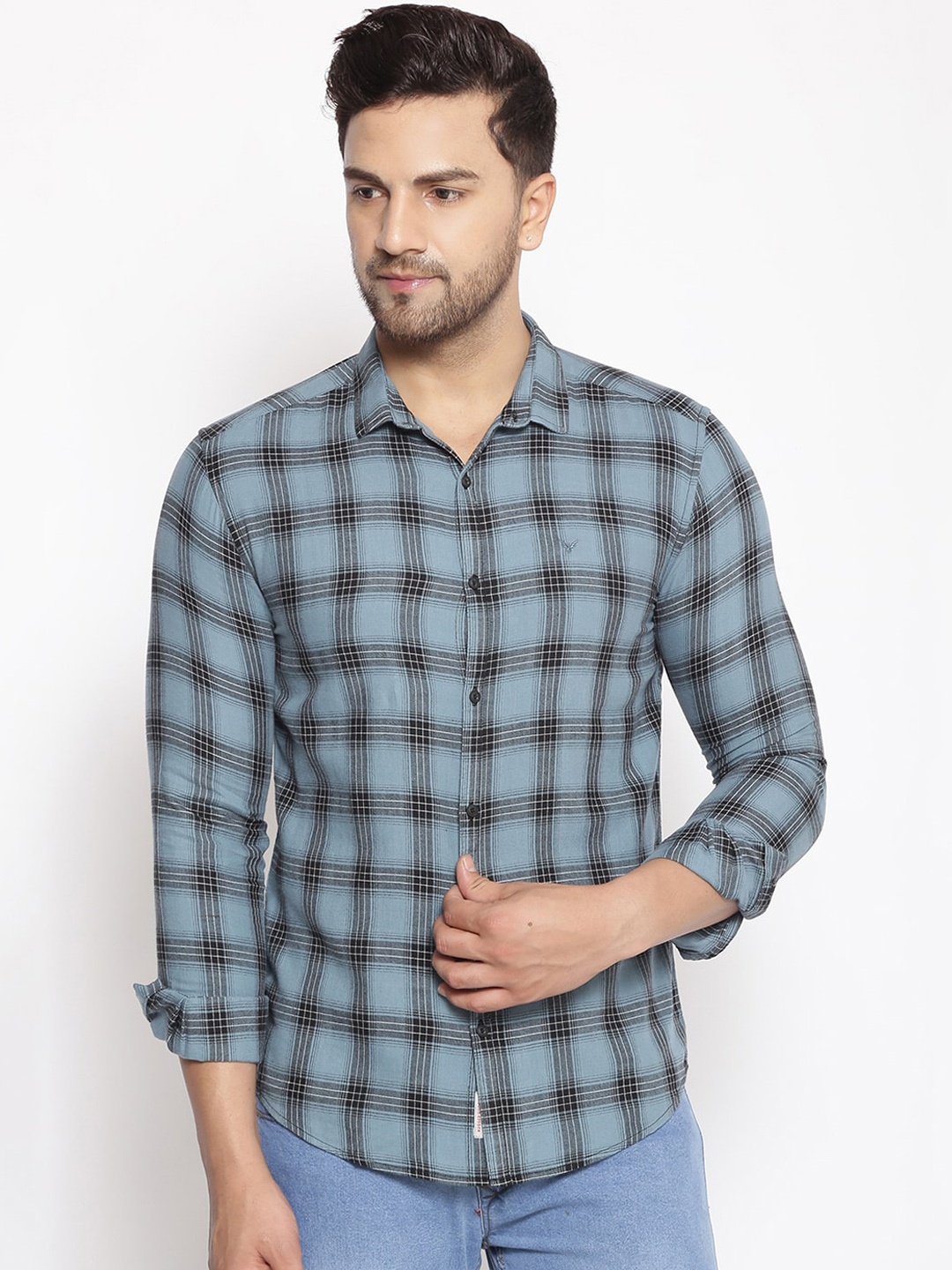 

SHOWOFF Men Blue & Black Cotton Classic Slim Fit Checked Casual Shirt