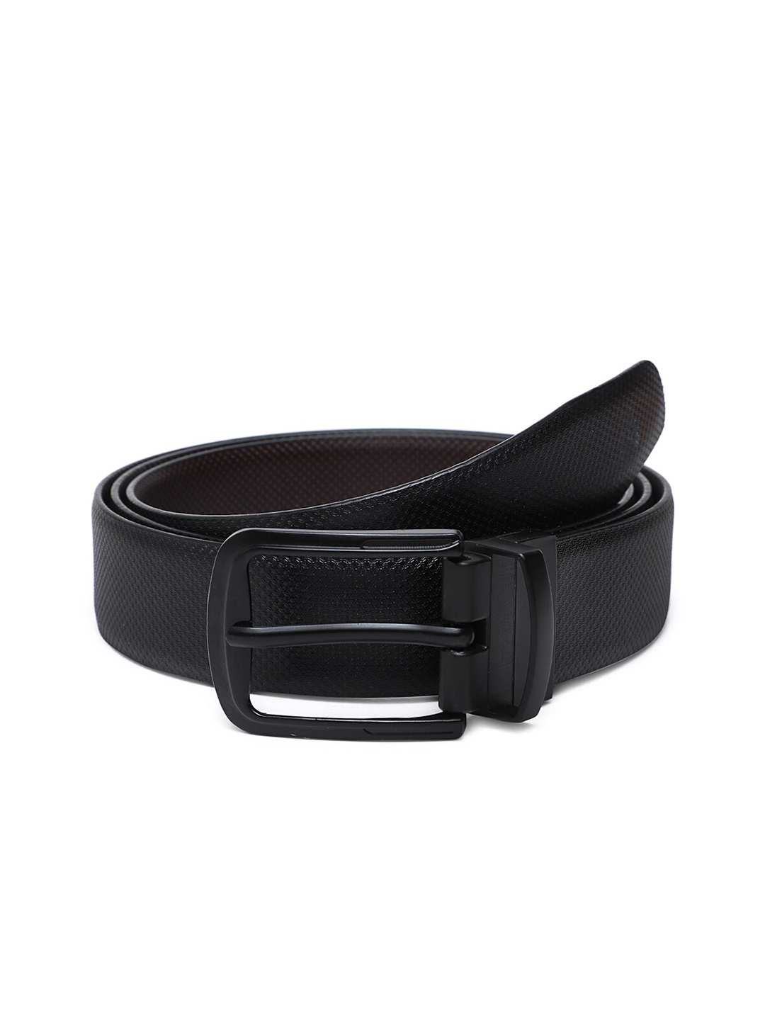 WELBAWT Men Black Solid Formal Texas Leatherite Reversible Belt