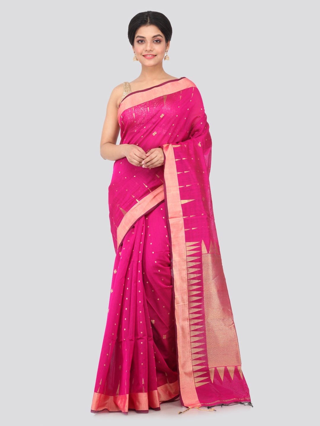 

PinkLoom Pink Woven Design Cotton Blend Handloom Sustainable Saree