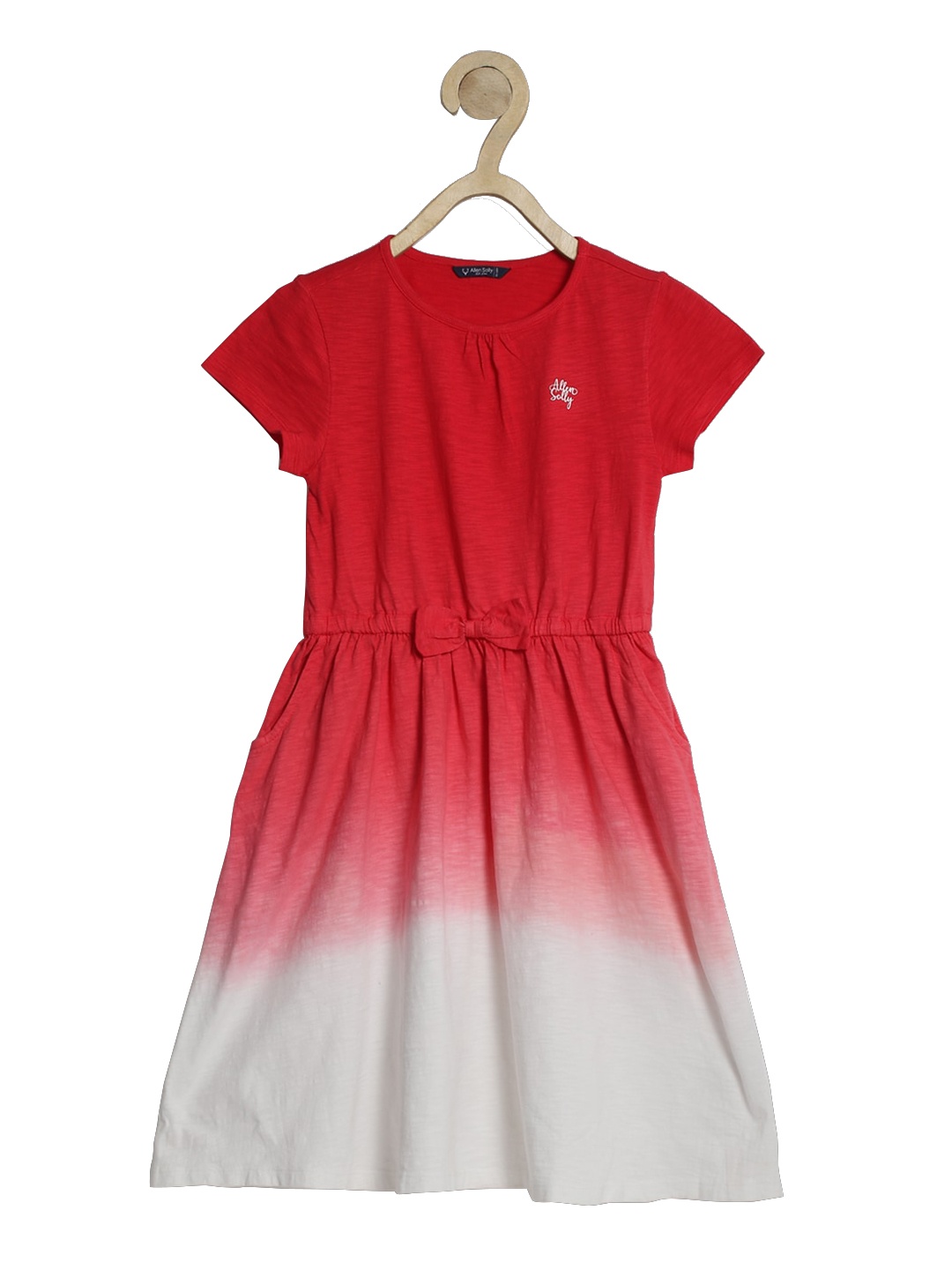 

Allen Solly Junior Girls Red & White Ombre Dyed Pure Cotton A-Line Dress