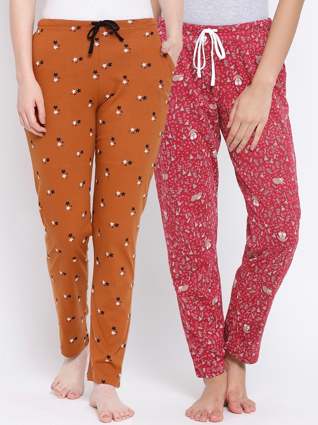 

Kanvin Women Pack Of 2 Printed Cotton Lounge Pants, Rust