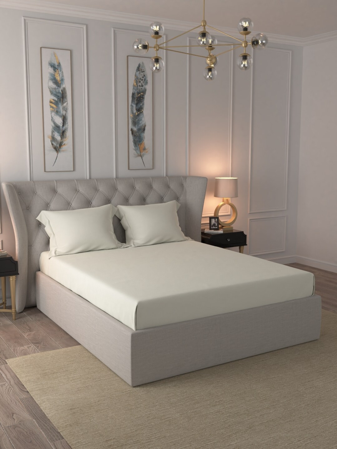 

MYTRIDENT Beige Solid 300 TC Cotton 1 King Bedsheet with 2 Pillow Covers