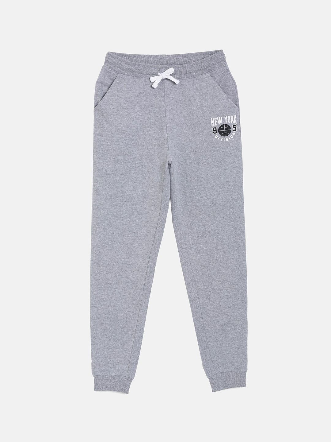 

3PIN Boys Grey Melange Solid Cotton Joggers with Printed Detail
