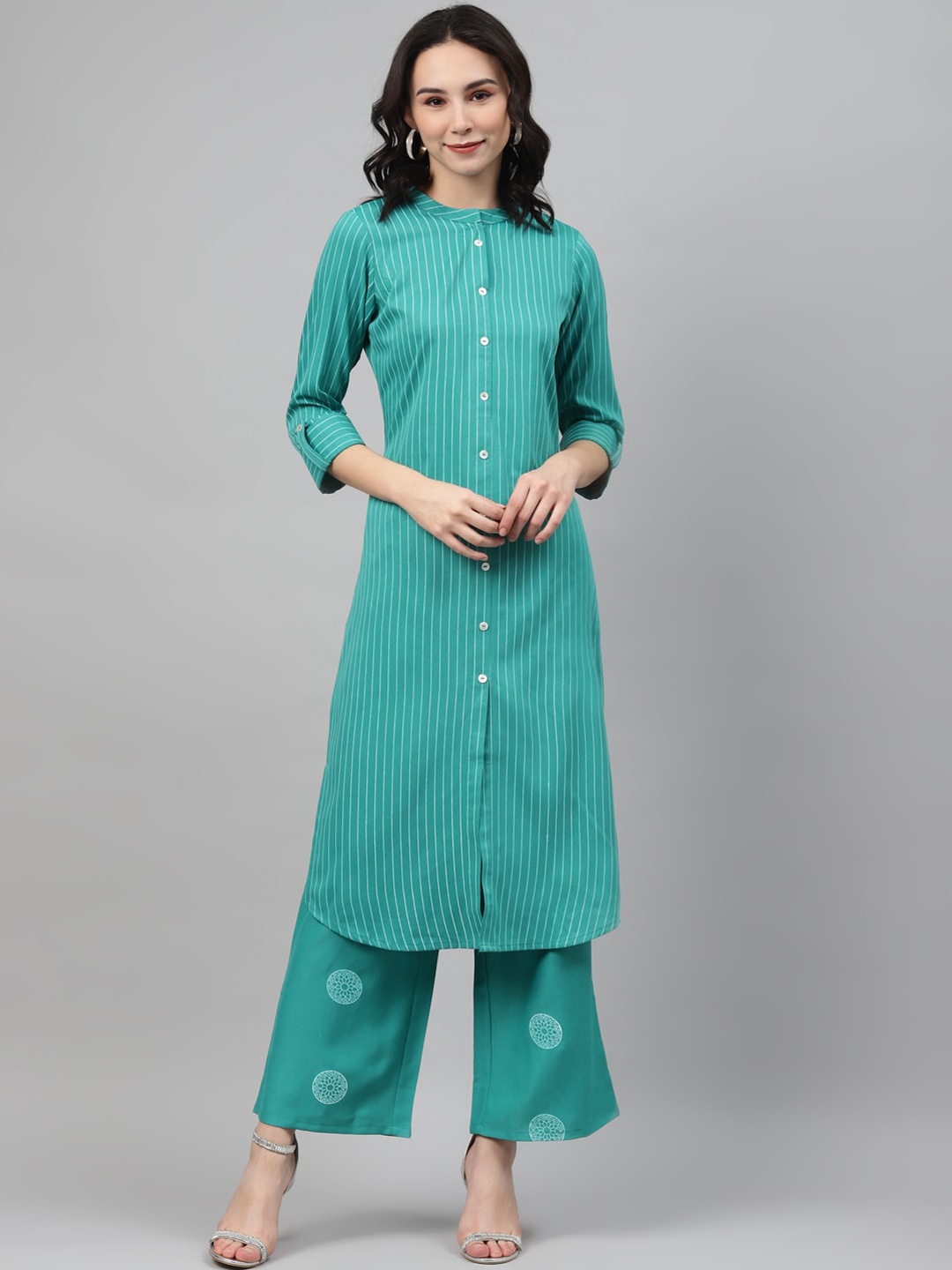 

ZIYAA Women Teal & White Printed Pathani Kurta
