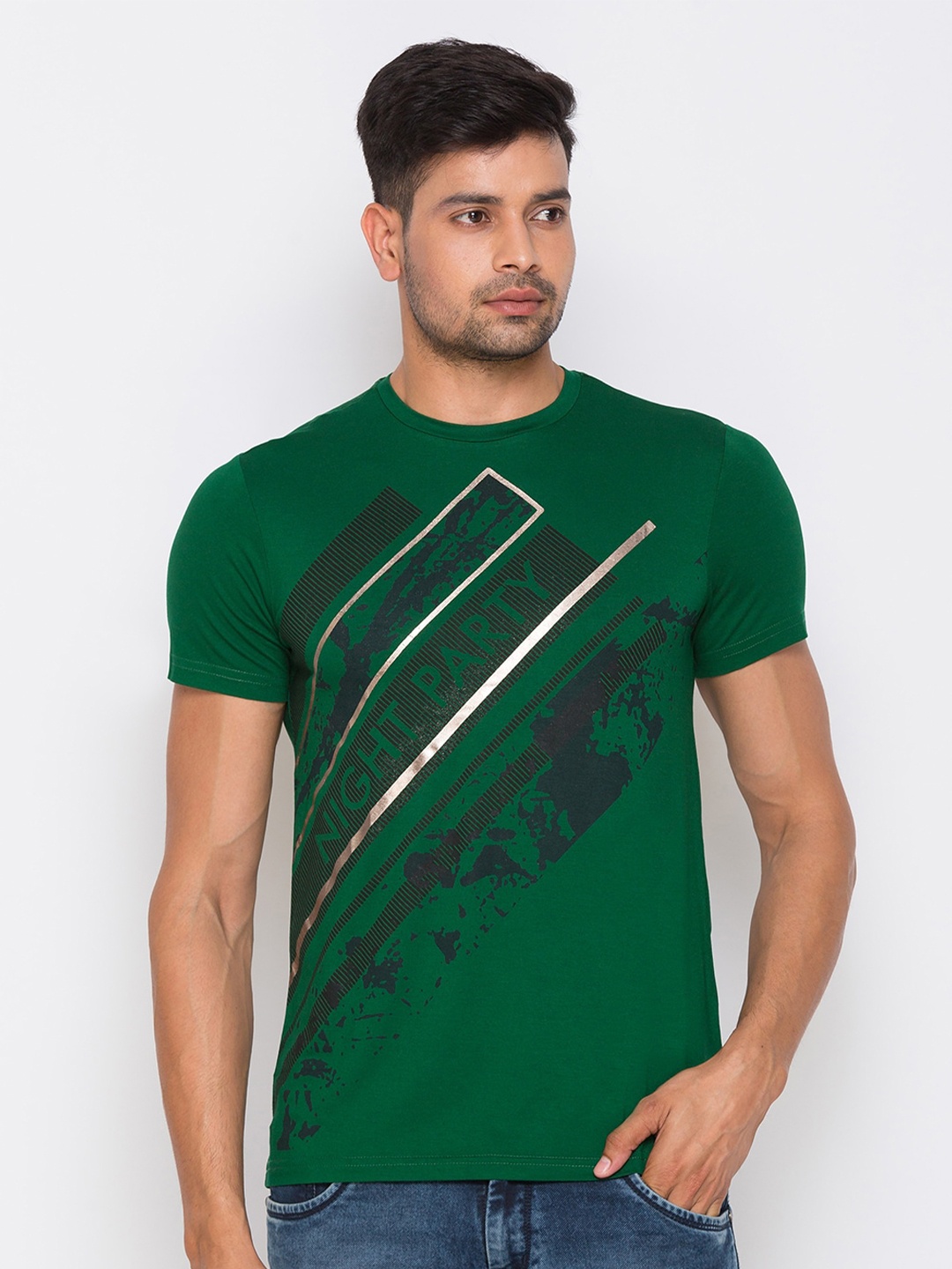 

Globus Men Green Printed Round Neck T-shirt