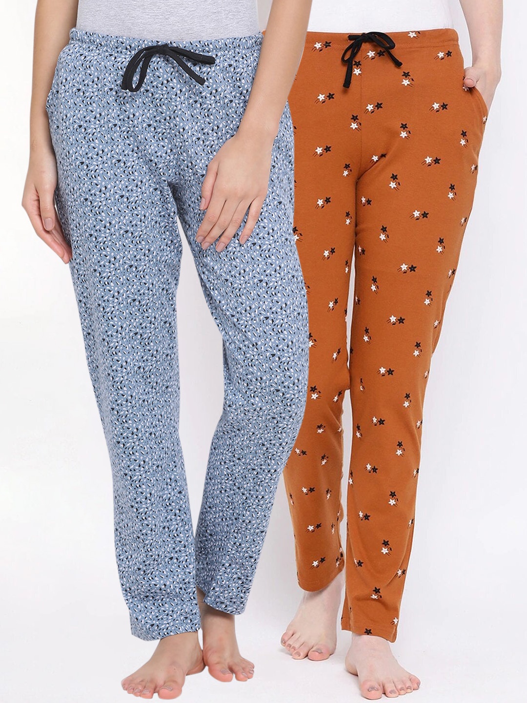 

Kanvin Women Pack Of 2 Printed Cotton Lounge Pants, Blue