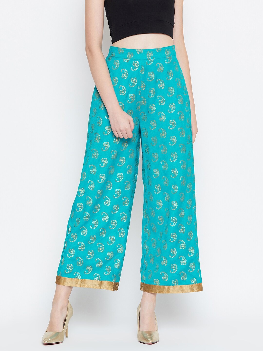 

PANIT Women Turquoise Blue Printed Palazzo