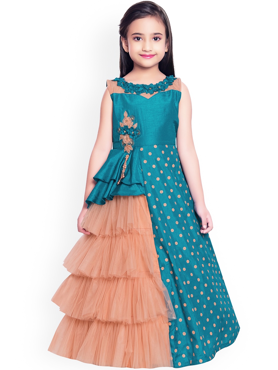 

BETTY Girls Blue & Peach-coloured Printed Maxi Dress