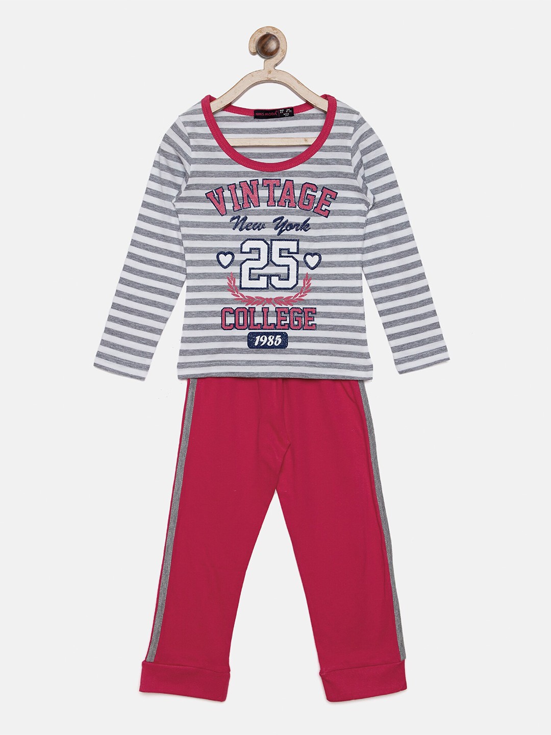 

Nins Moda Girls Pink & White Striped Night suit