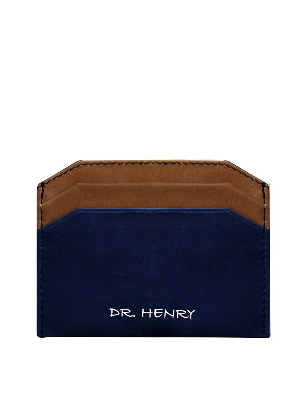 

DR. HENRY Unisex Blue & Tan Colourblocked Leather Card Holder