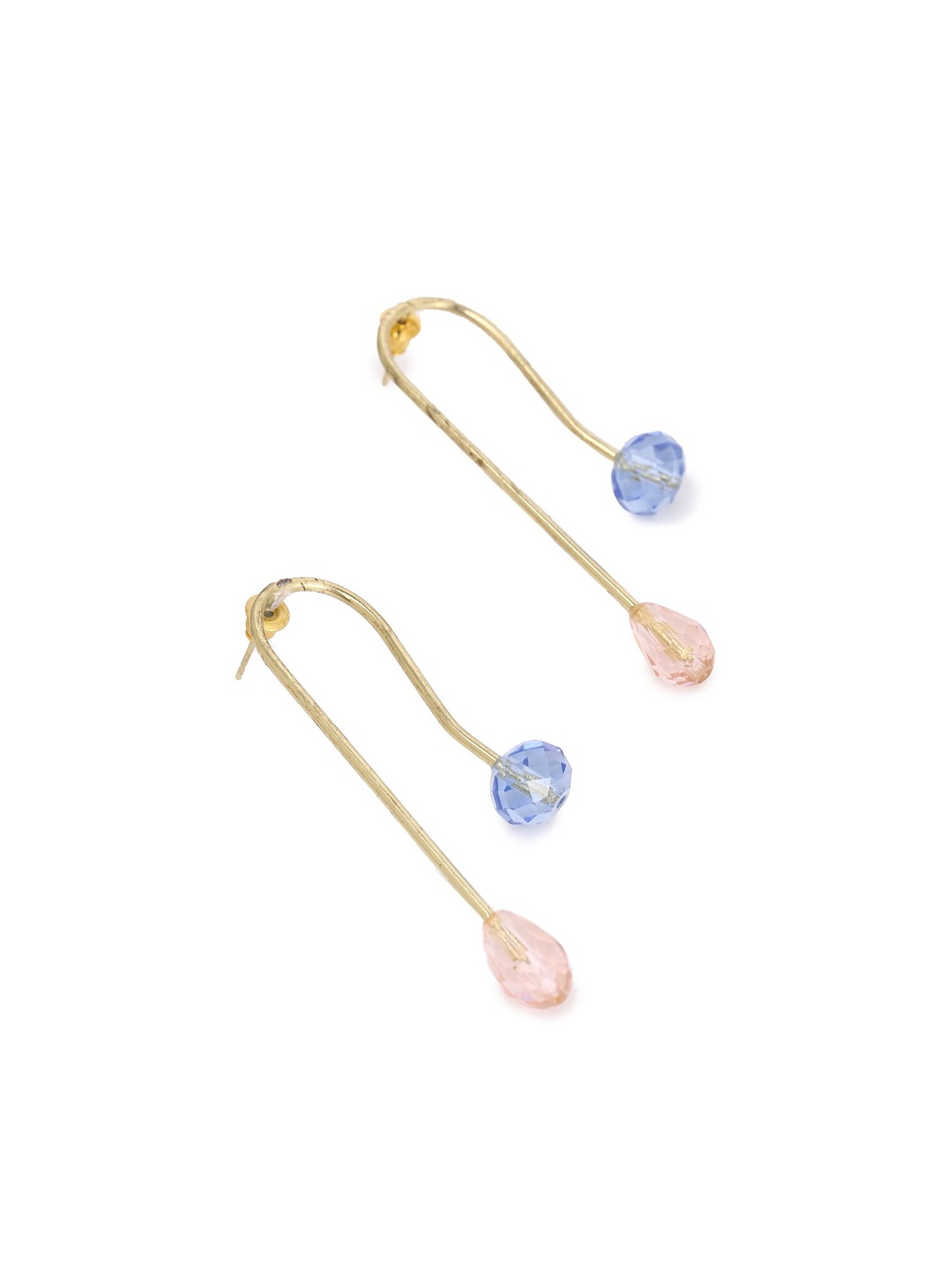 

FOREVER 21 Gold-Toned & Blue Contemporary Half Hoop Earrings
