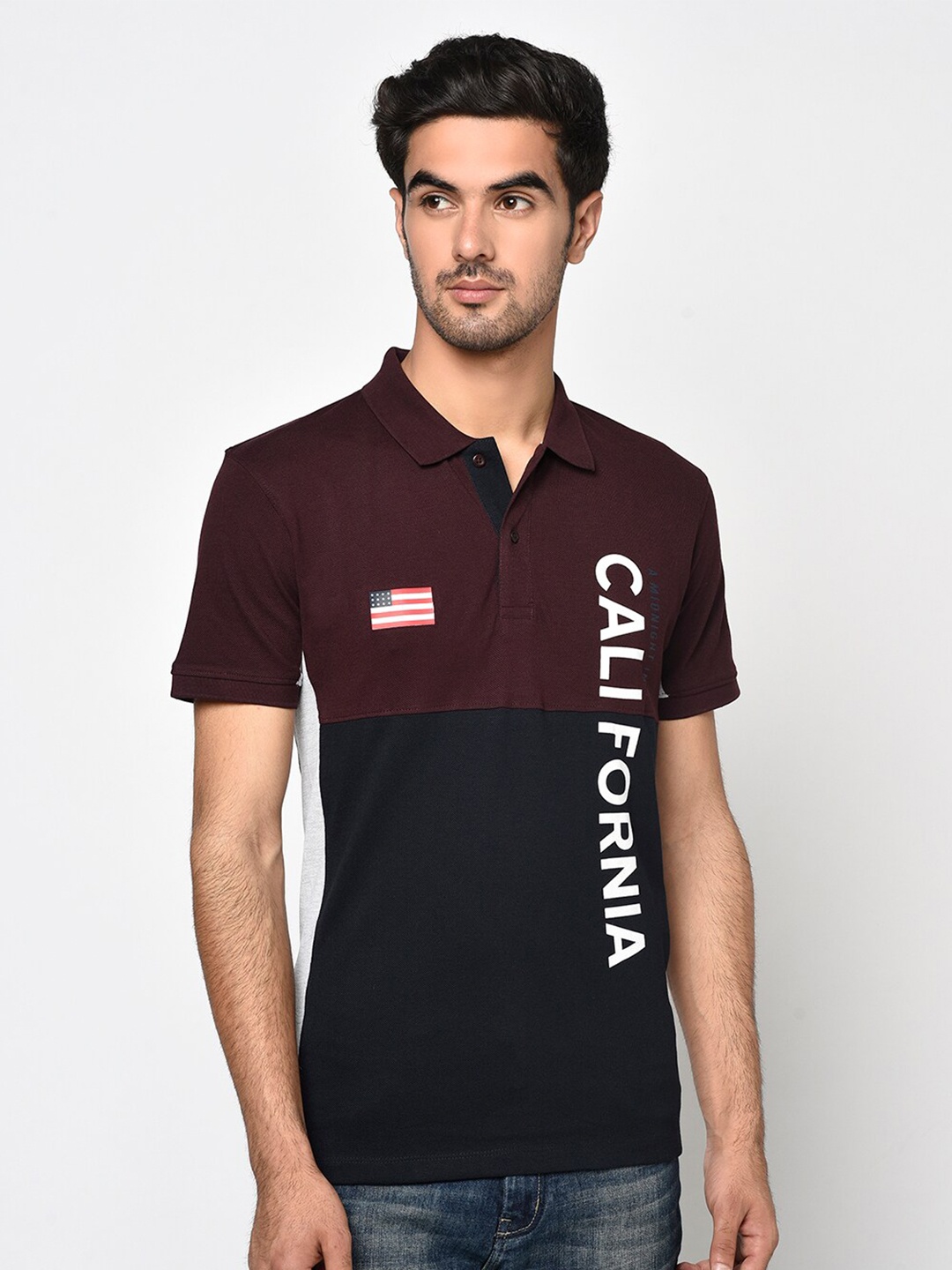 

Octave Men Maroon Colourblocked Polo Collar T-shirt