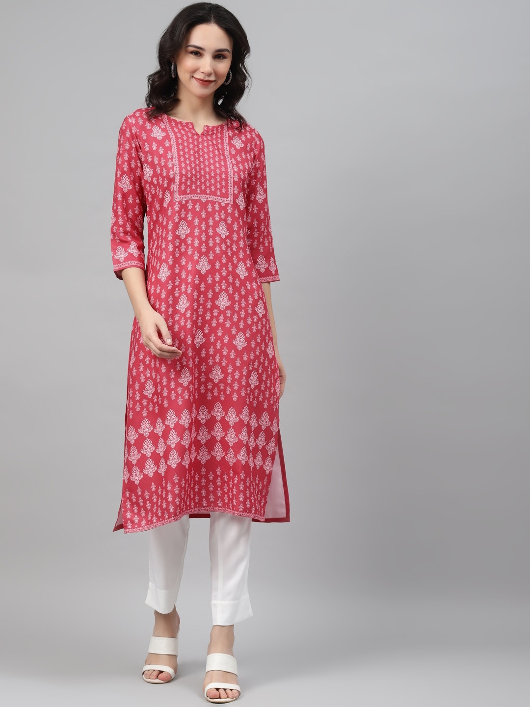 

ZIYAA Women Pink Printed V-Neck Kurta