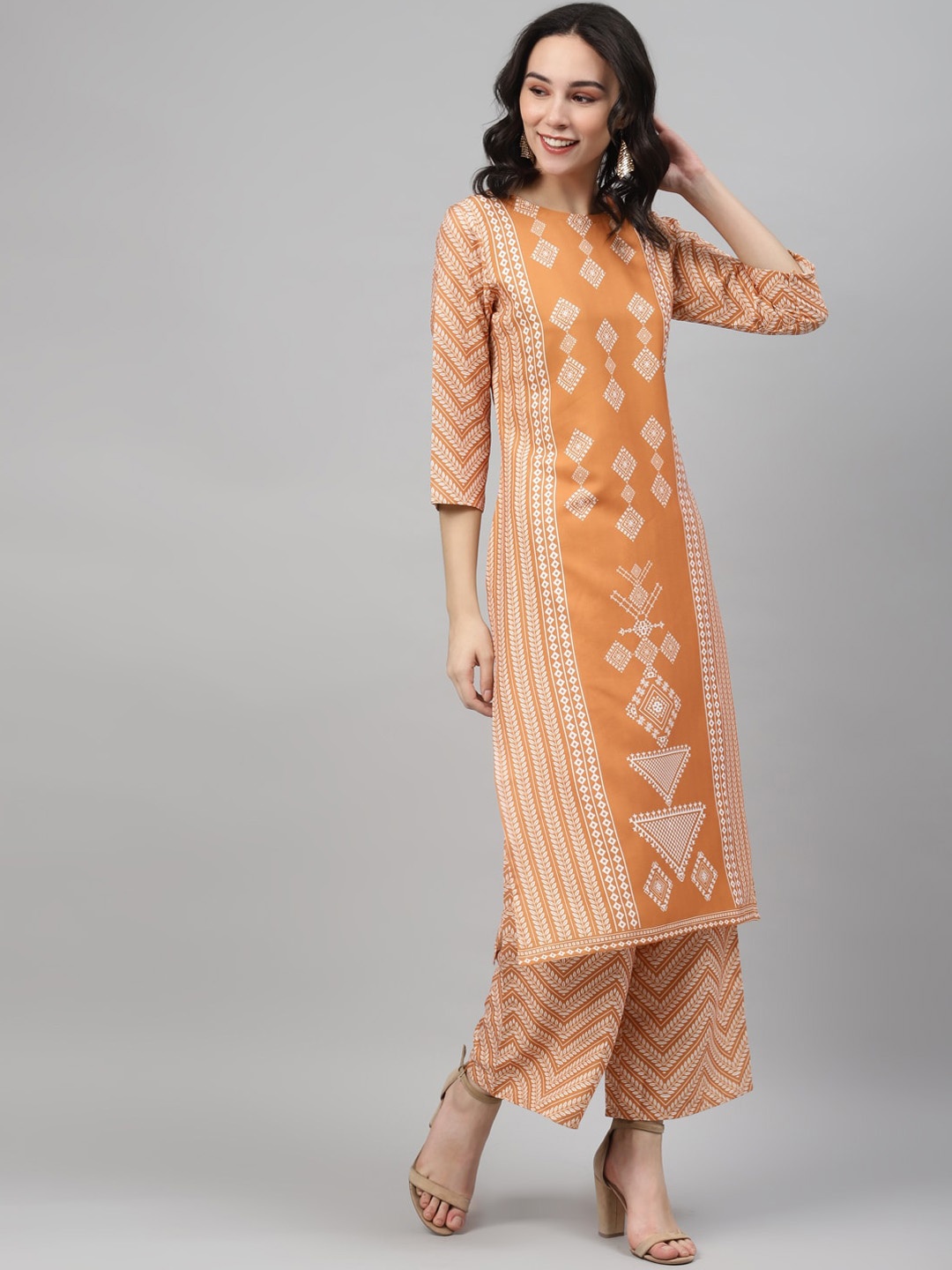 

ZIYAA Women Mustard & White Ethnic Motifs Printed Kurta