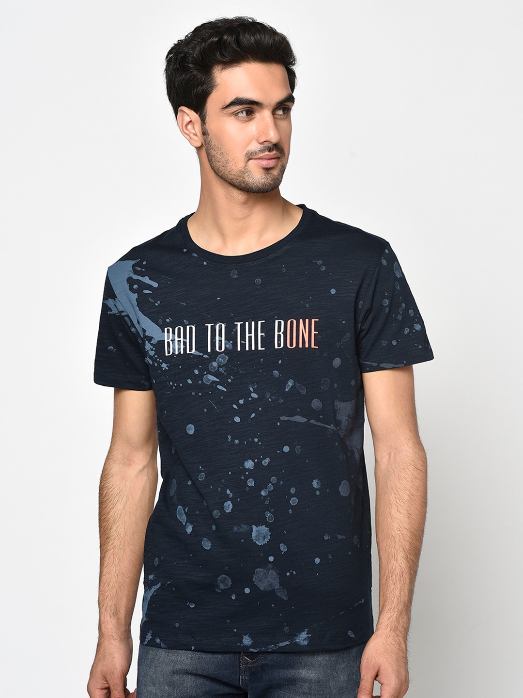 

Octave Men Navy Blue Printed Round Neck T-shirt