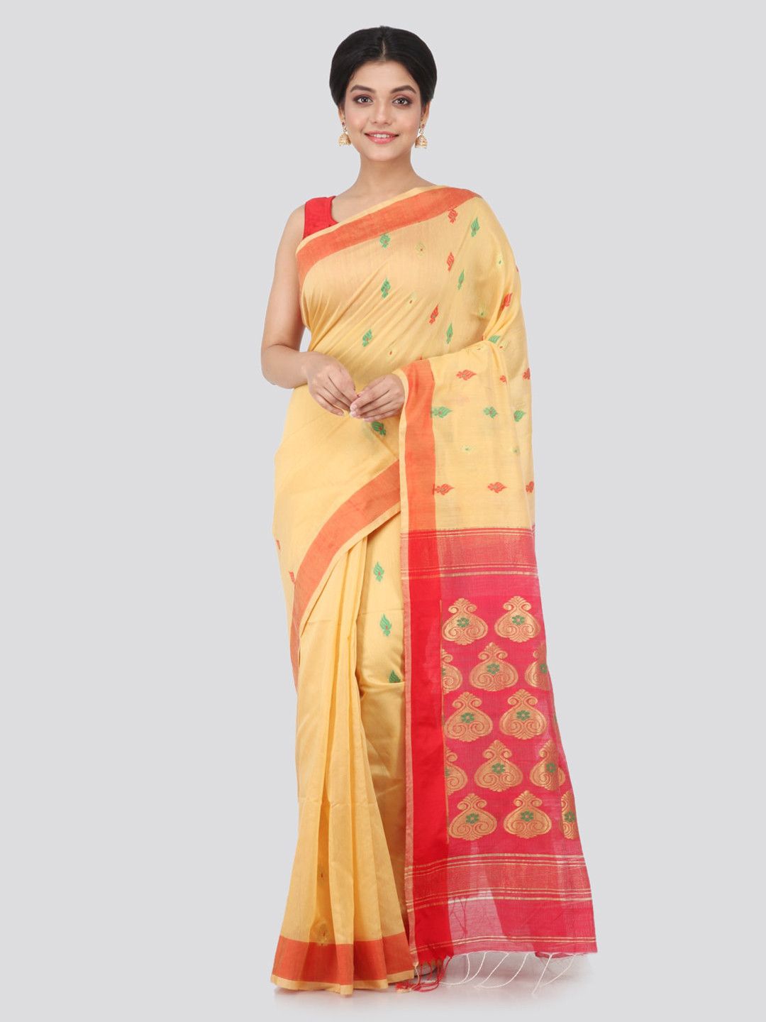 

PinkLoom Beige Woven Design Cotton Silk Handloom Sustainable Saree