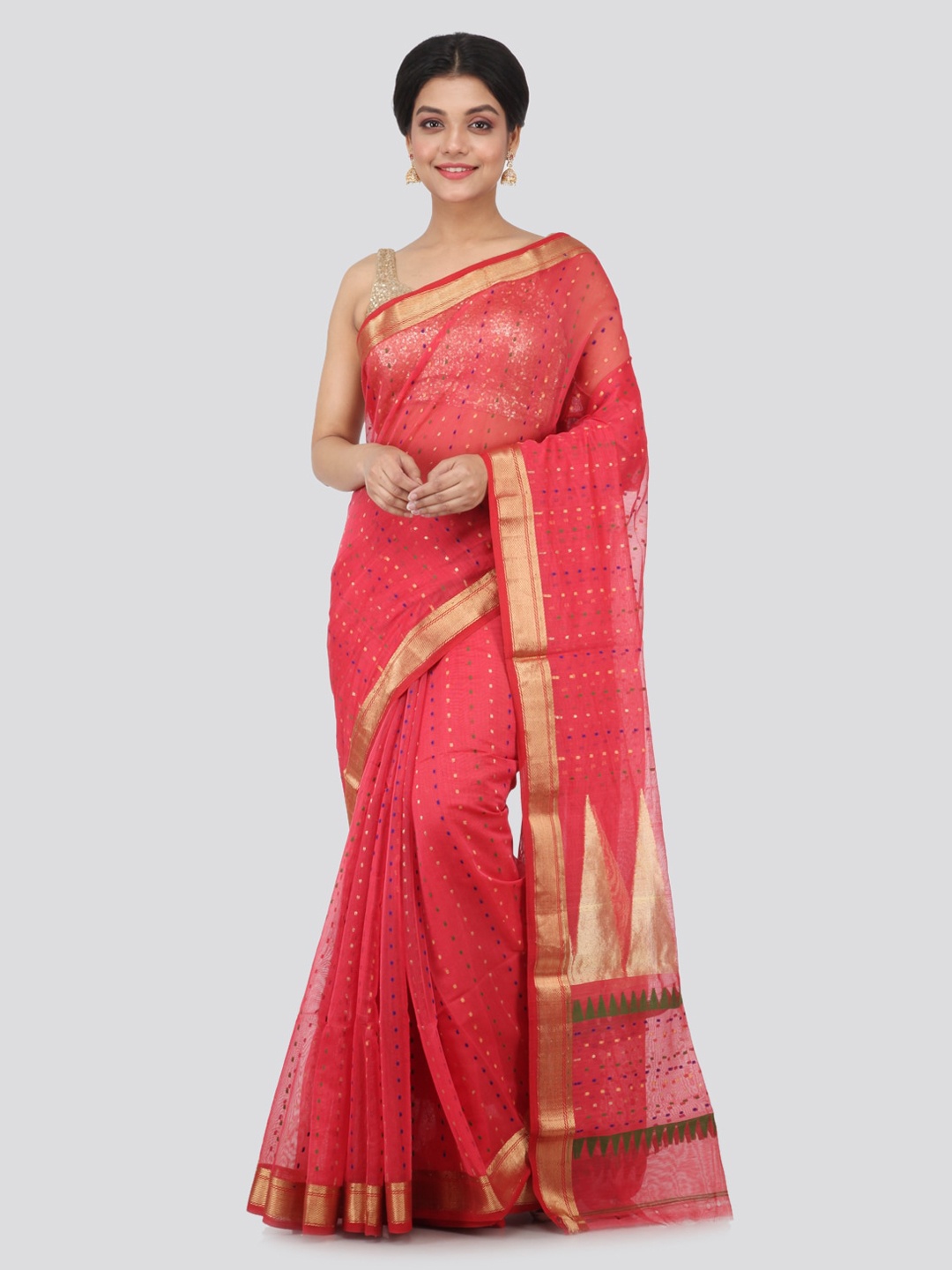 

PinkLoom Pink Woven Design Cotton Blend Handloom Sustainable Saree
