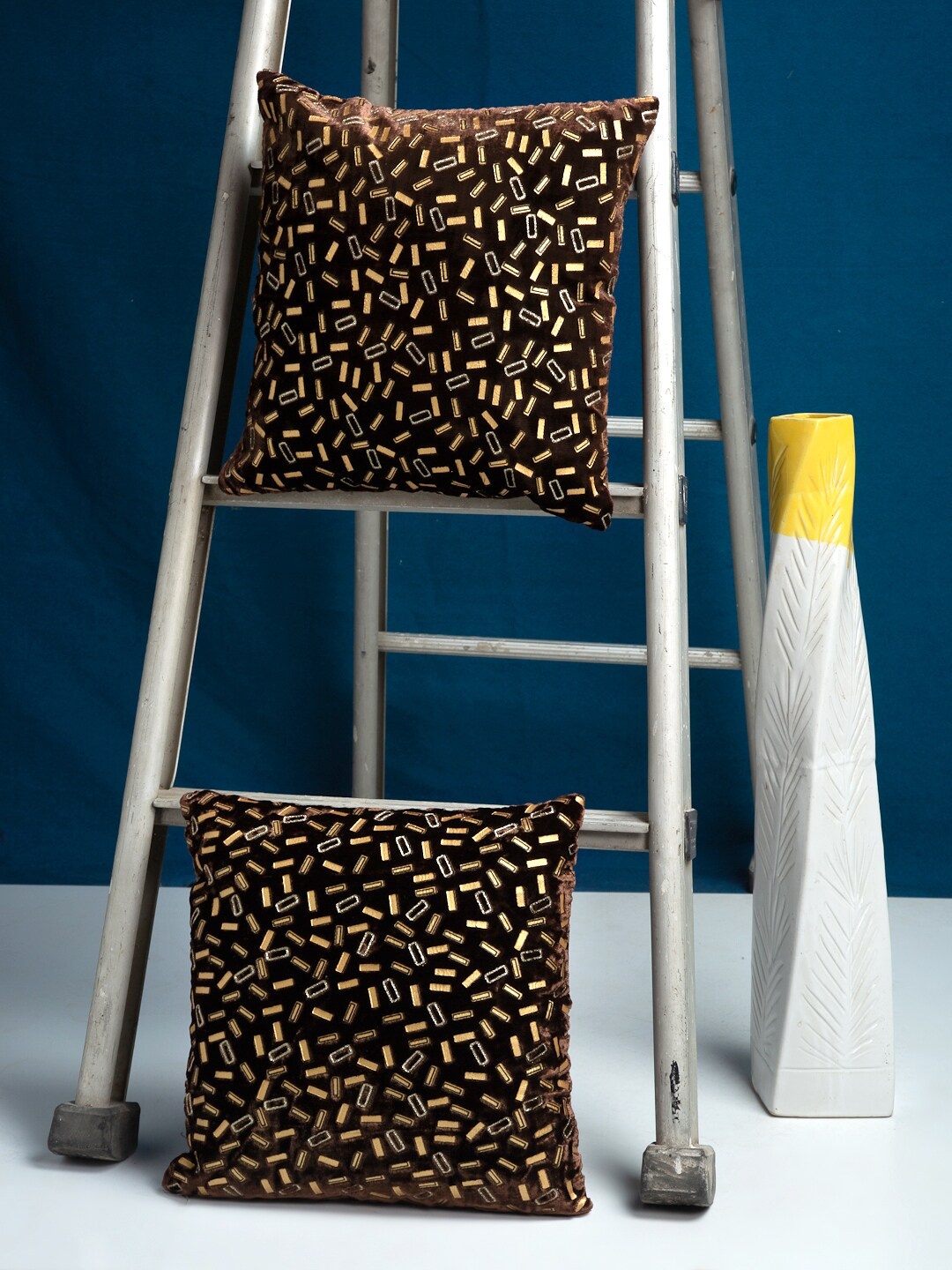 

HOSTA HOMES Brown & Beige Set of 2 Geometric Square Cushion Covers