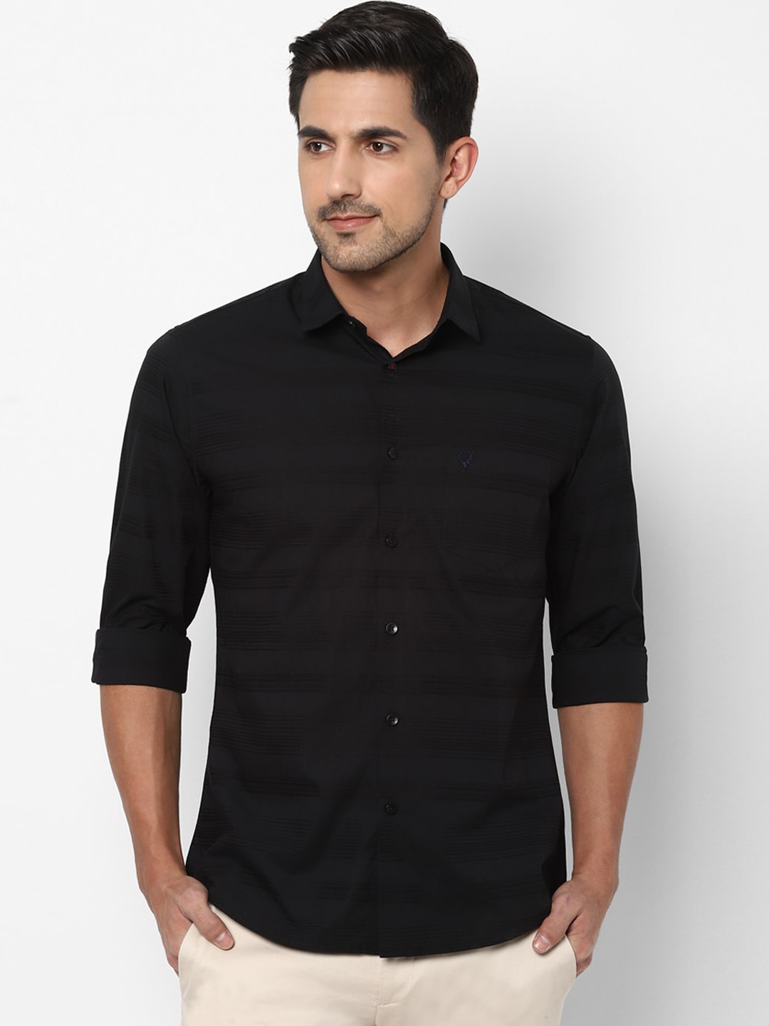 

Allen Solly Men Black Slim Fit Striped Casual Shirt