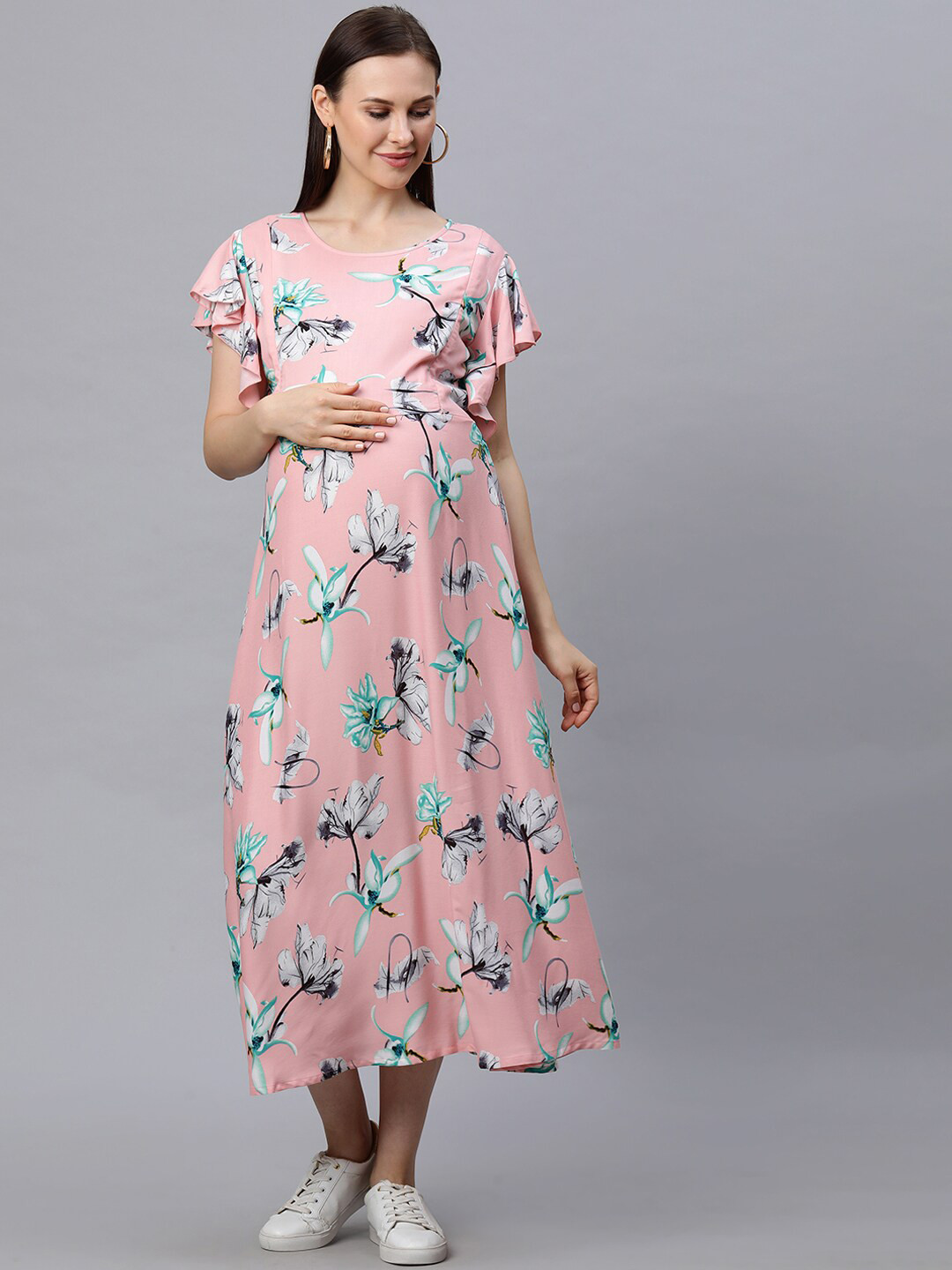 

MomToBe Women Pink Floral Printed Maternity Nursing Dress