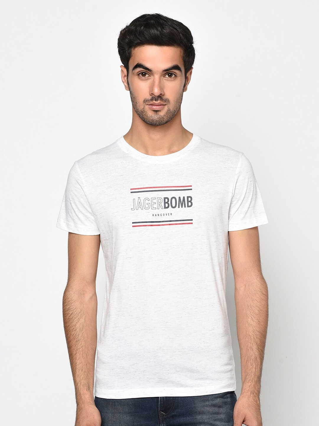 Octave Men White Melange Printed Round Neck T-shirt