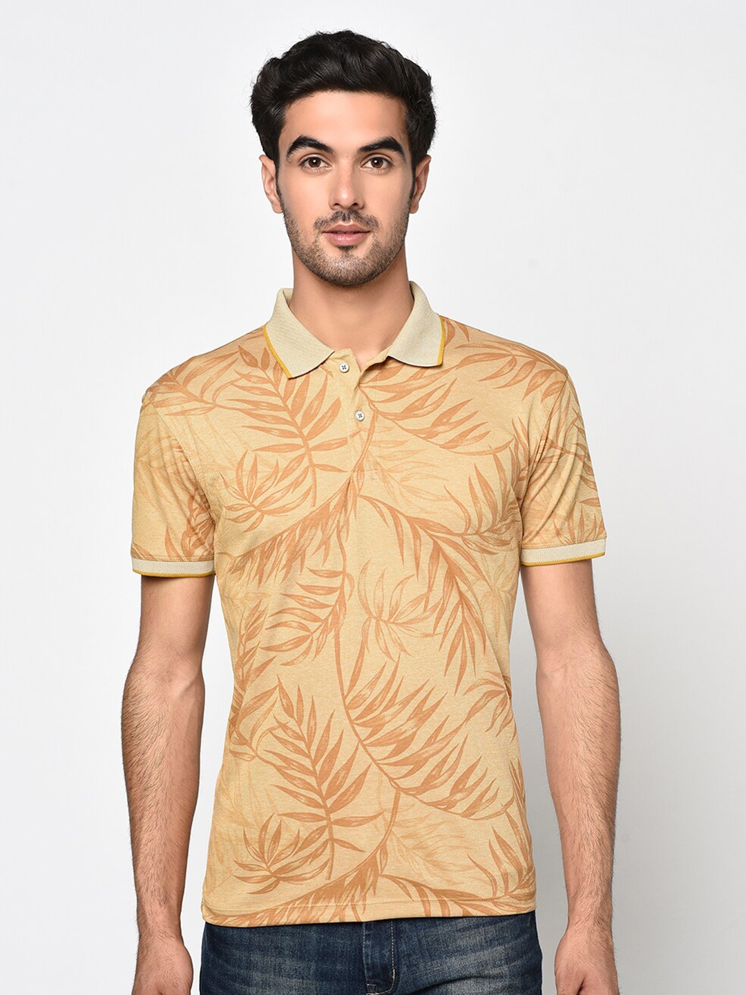 

Octave Men Mustard Printed Polo Collar T-shirt