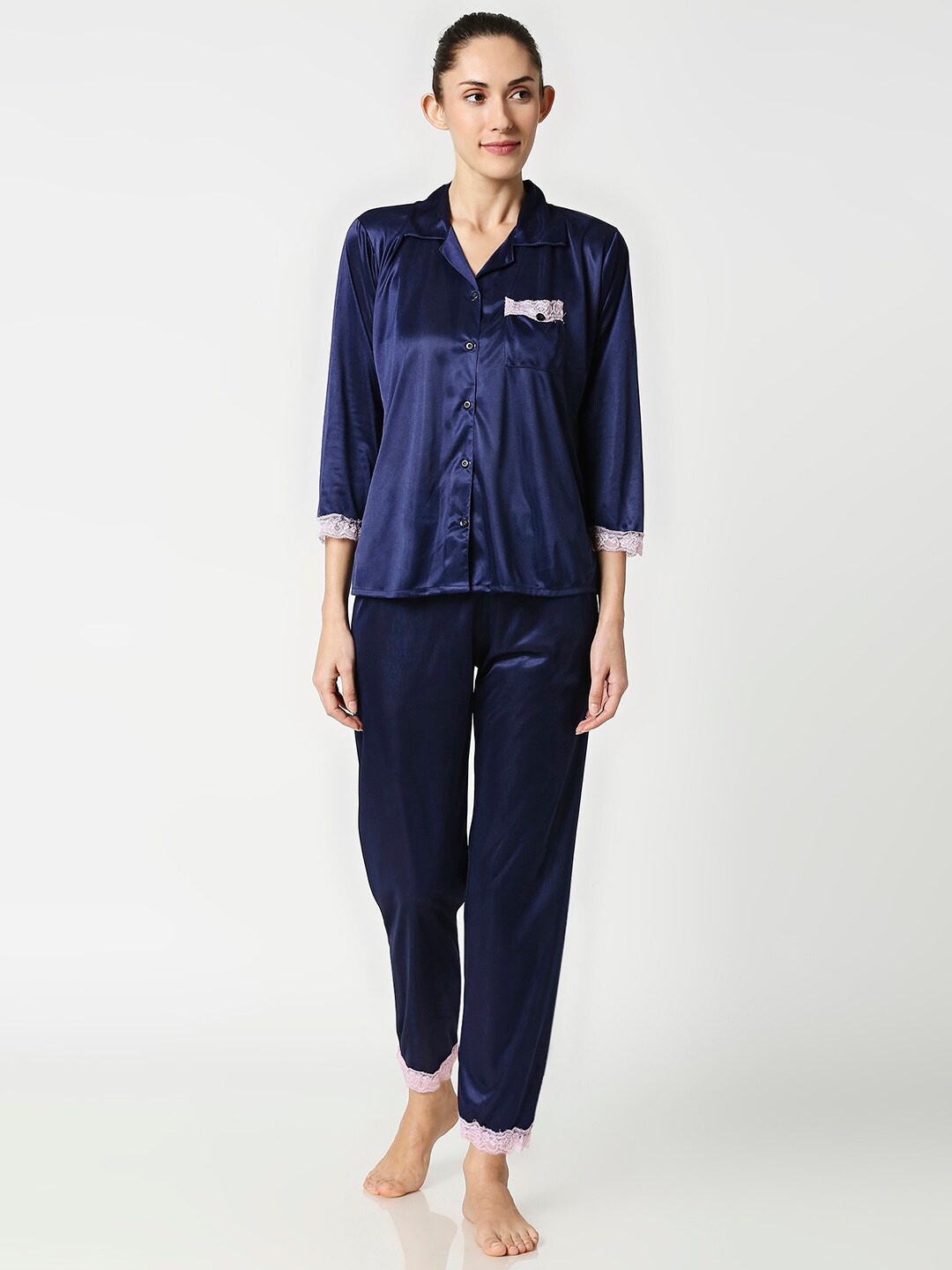 

AV2 Women Navy Blue Solid Night suit