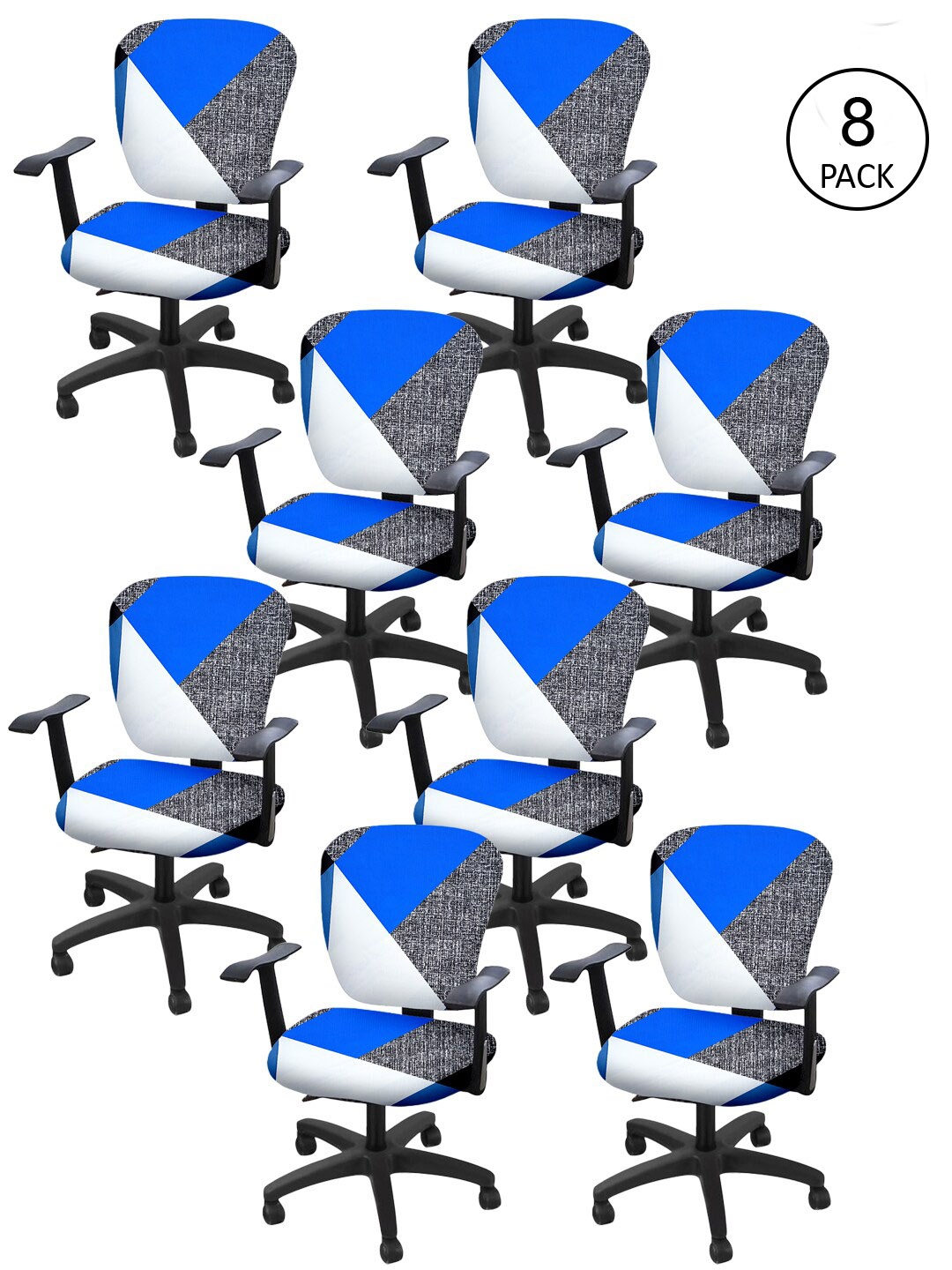 Cortina Set Of 8 Blue & White Geometric Print Chair Covers