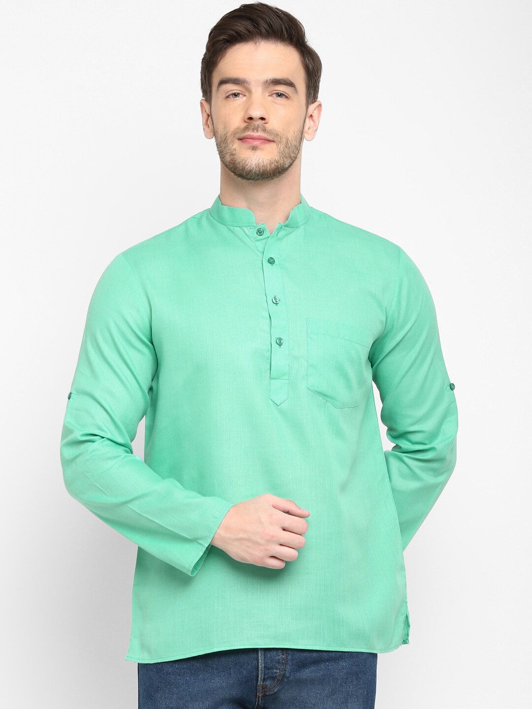 

Hangup Men Green Mandarin Collar Kurta
