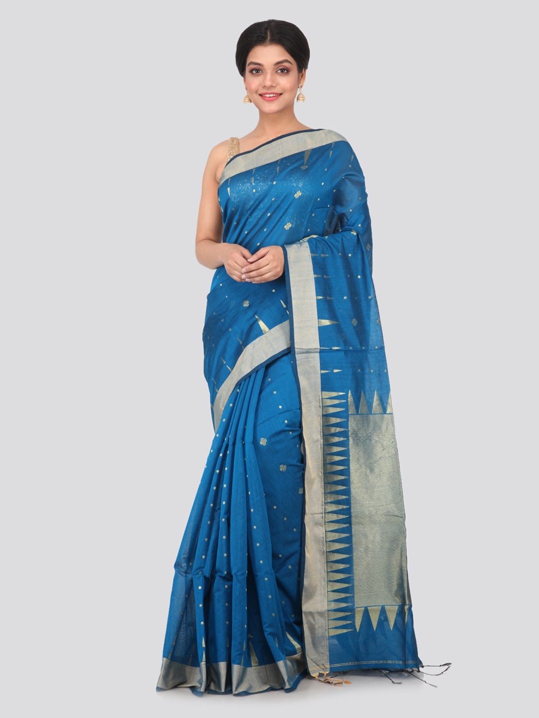 

PinkLoom Blue Cotton Blend Woven Design Handloom Sustainable Saree