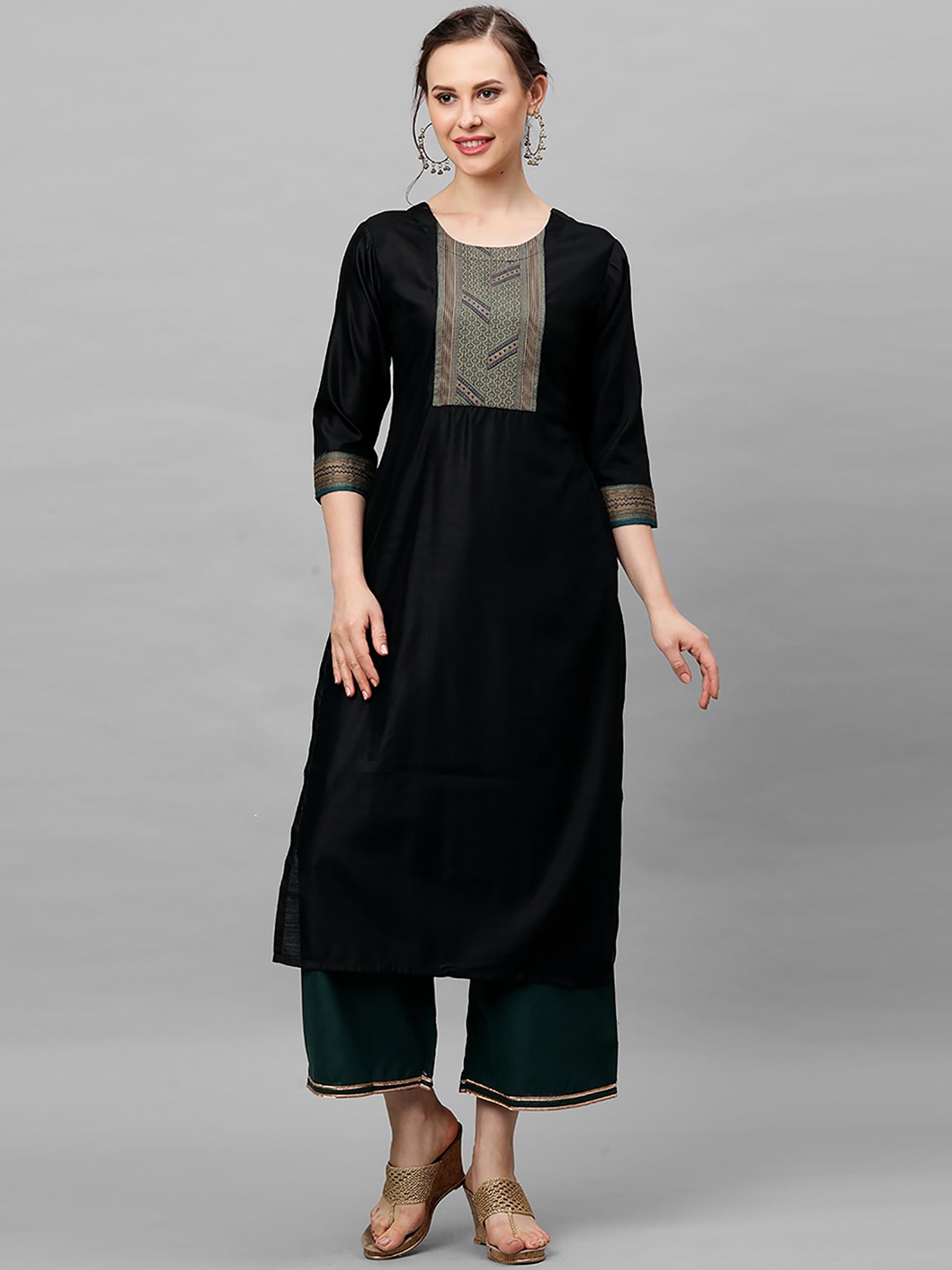 

Indo Era Women Black Yoke Design Thread Work Kurta