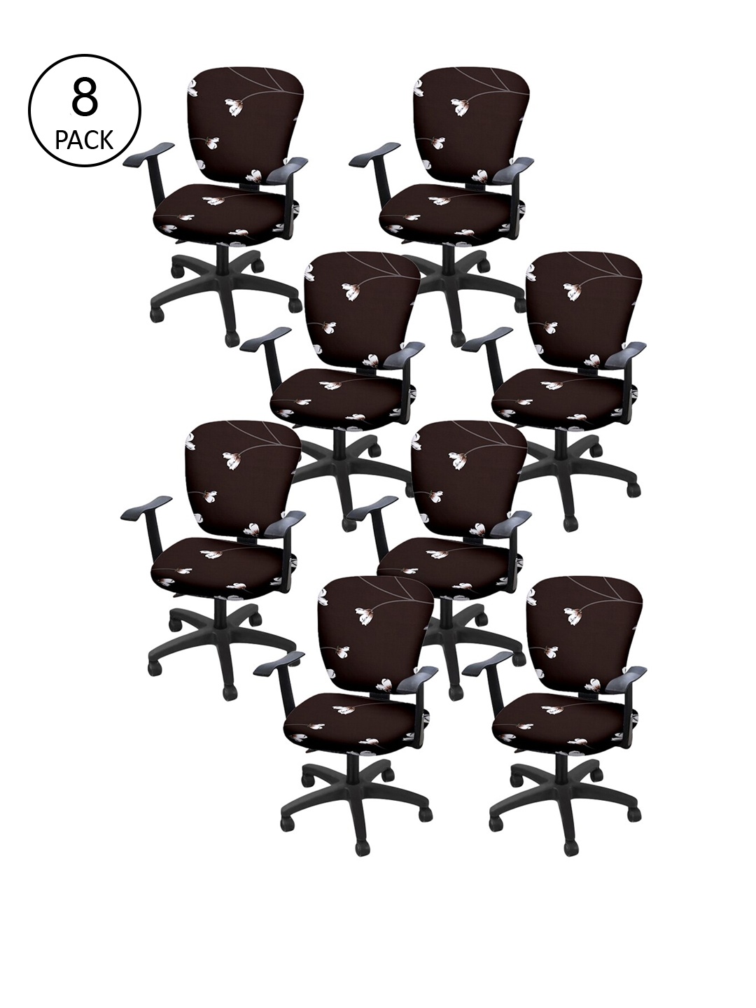 

Cortina Set Of 8 Coffee Brown & White Floral Print Chair Covers