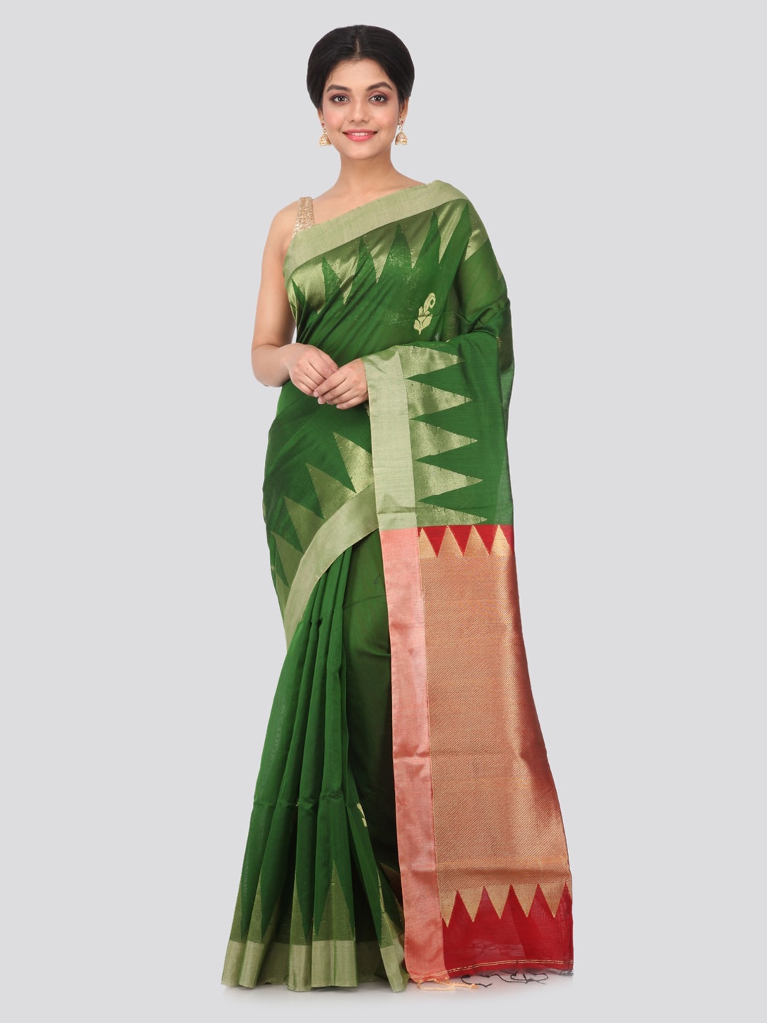 

PinkLoom Green Woven Design Cotton Blend Handloom Saree